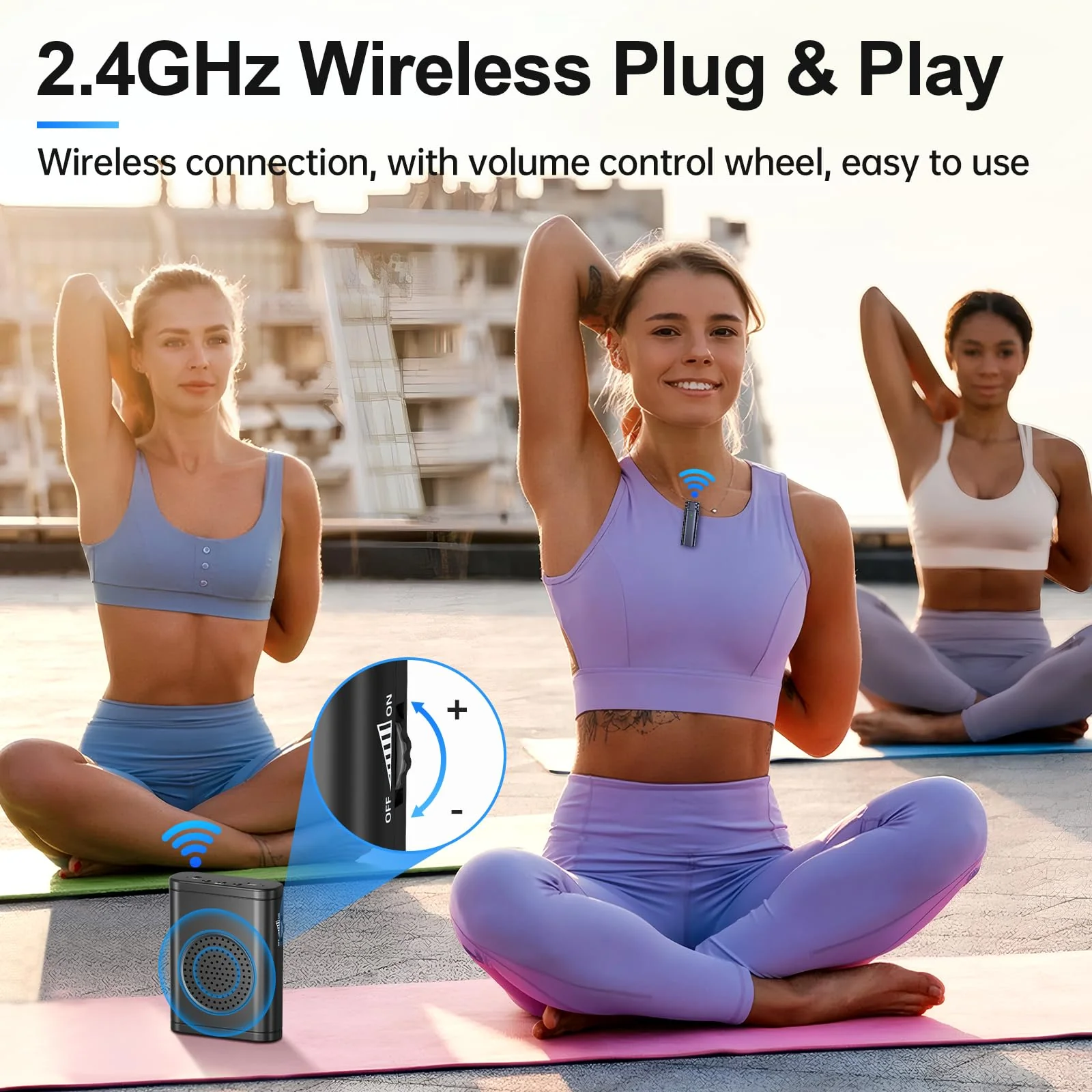 Moman Voice Amplifier with Wireless Lavalier Microphone, Zero Whistling Low Latency Portable Speaker, Personal PA System with Wireless Clip on Mic for Teachers Classroom Yoga Tour Guide Meeting Coach Black - Image 6