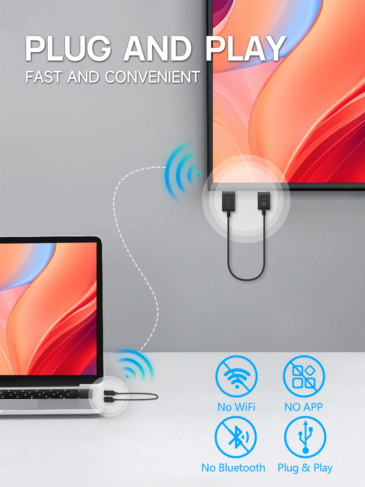 Moman Wireless HDMI CS6-C, 1080P USB C Transmitter and Receiver Extender 20M/65FT for Laptop PC TV Box Camera Projector for Streaming Video, Wireless-HDMI-Transmitter-Receiver-Extender 1TX+1RX - Image 2