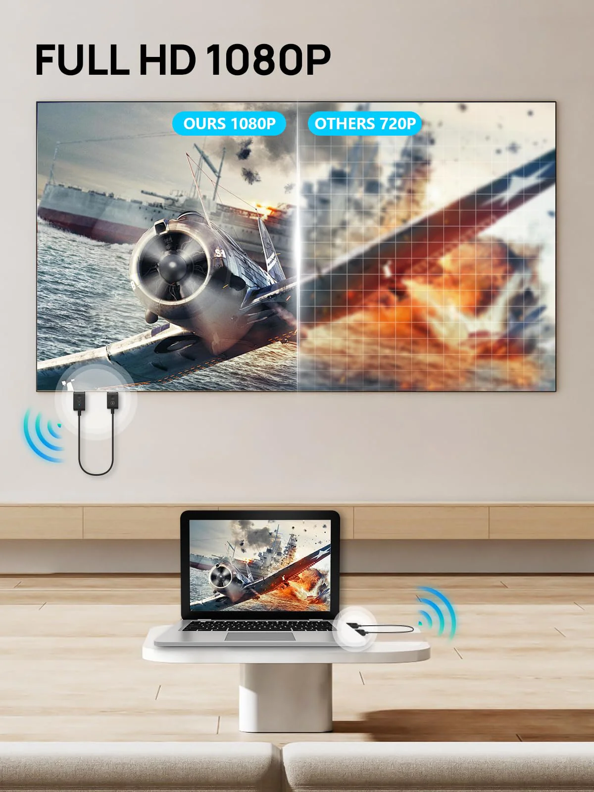 Moman Wireless HDMI CS6-C, 1080P USB C Transmitter and Receiver Extender 20M/65FT for Laptop PC TV Box Camera Projector for Streaming Video, Wireless-HDMI-Transmitter-Receiver-Extender 1TX+1RX - Image 4