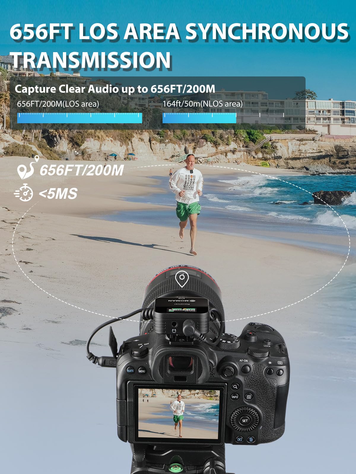 Moman Wireless Lavalier Microphone C2X, 2.4G Dual Transmitter Lapel Mic 656FT 8H for Online Class Vlog Stream YouTube for Camera Smartphone Tablet (C2X Dual) C2X Dual - Image 2