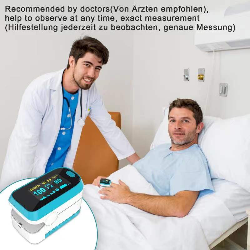 MOMMED Pulse Oximeter, Oxygen Saturation Meter, Finger Pulse Oximeter with Alarm for Measuring Oxygen Saturation (SpO2), Pulse Monitor for Children and Adults, OLED Display that Rotates blue-white - Image 7