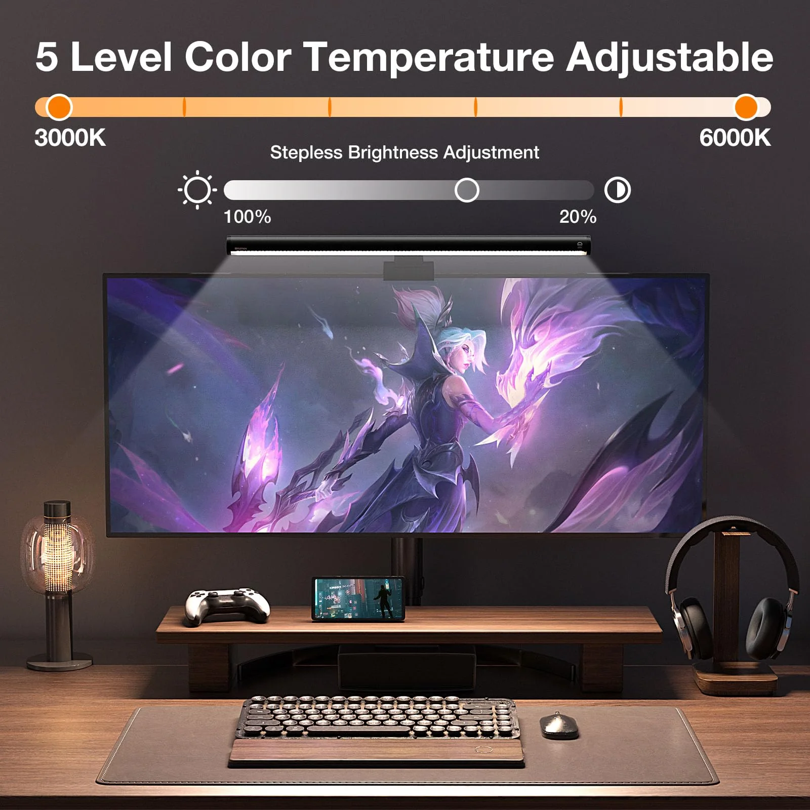 Monitor Light Bar, LED Screen Light Bar, Stepless Dimming Monitor Lamp, Computer Monitor Lamp for Desk Office Home Game, No Screen Glare/Touch Control/Space Saving/USB Powered - Image 2