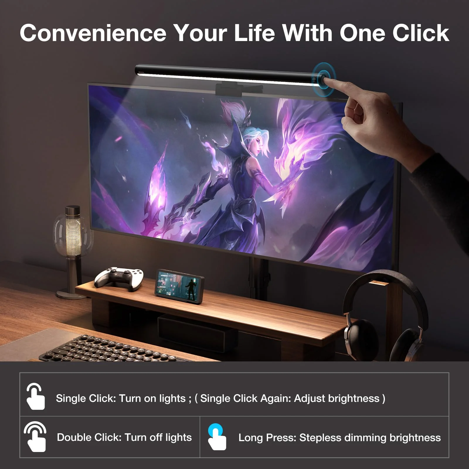 Monitor Light Bar, LED Screen Light Bar, Stepless Dimming Monitor Lamp, Computer Monitor Lamp for Desk Office Home Game, No Screen Glare/Touch Control/Space Saving/USB Powered - Image 3