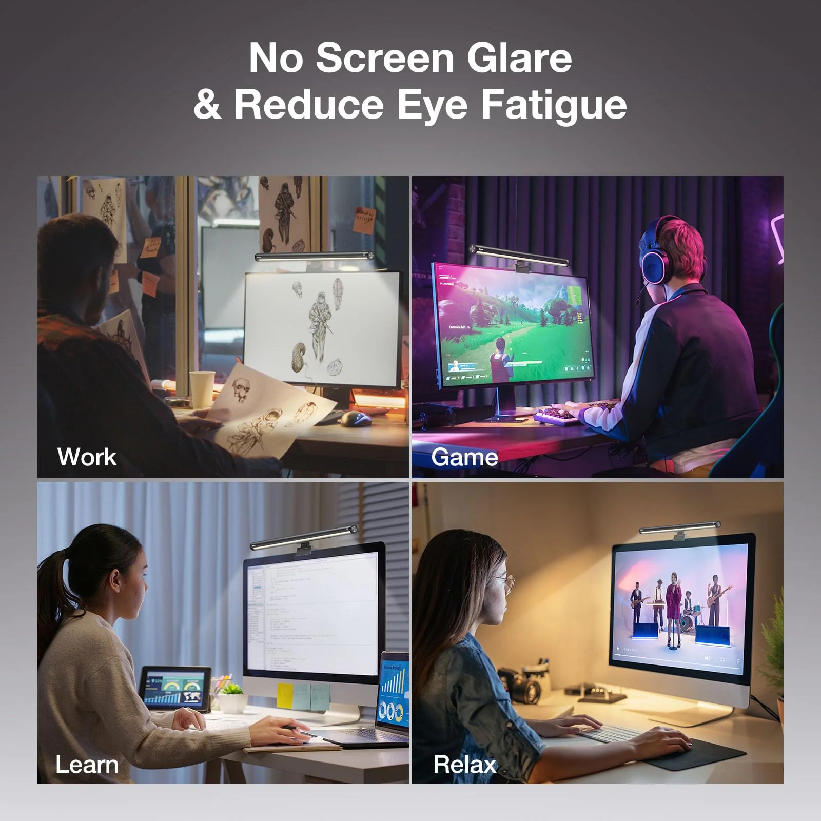 Monitor Light Bar, LED Screen Light Bar, Stepless Dimming Monitor Lamp, Computer Monitor Lamp for Desk Office Home Game, No Screen Glare/Touch Control/Space Saving/USB Powered - Image 7