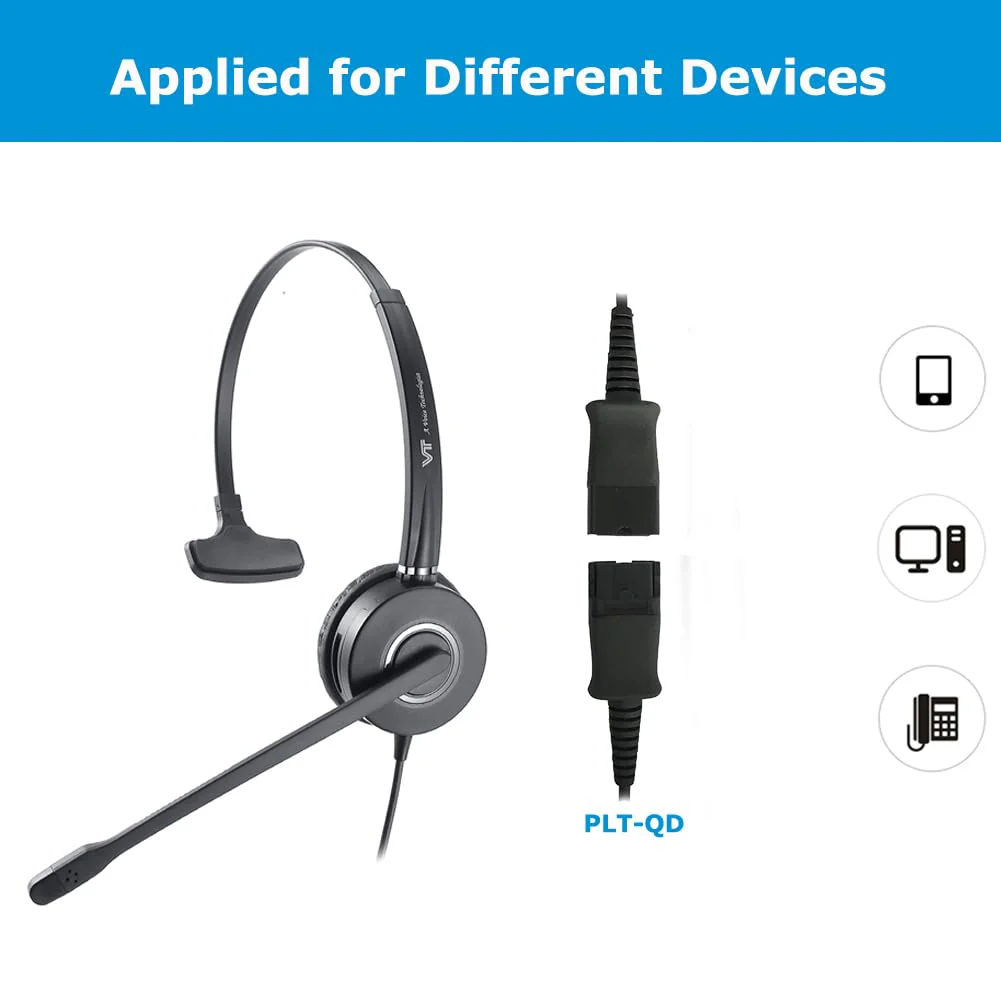 Mono Plantronic-QD Headset with Microphone - for Cables with Quick Disconnect Connector for Call Center Office (VT6932QD) Mono-1 - Image 2