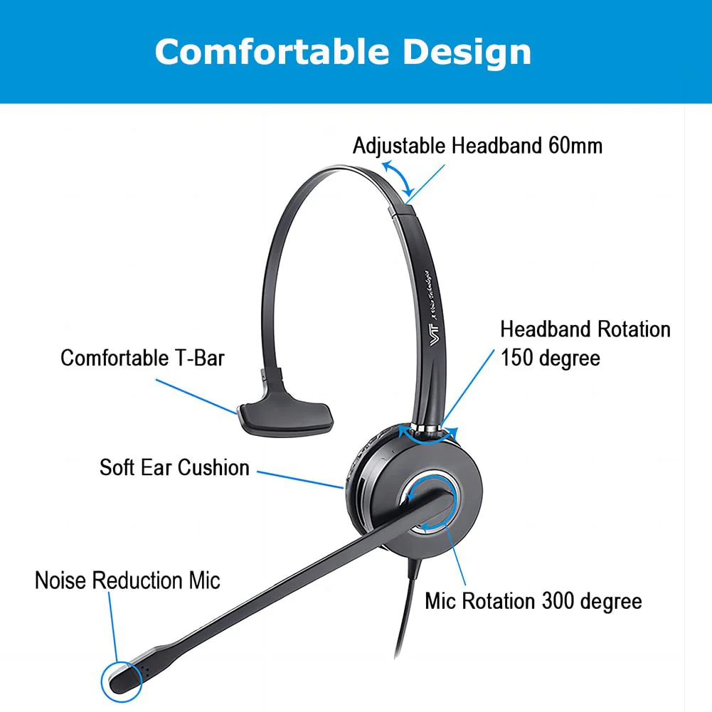 Mono Plantronic-QD Headset with Microphone - for Cables with Quick Disconnect Connector for Call Center Office (VT6932QD) Mono-1 - Image 4