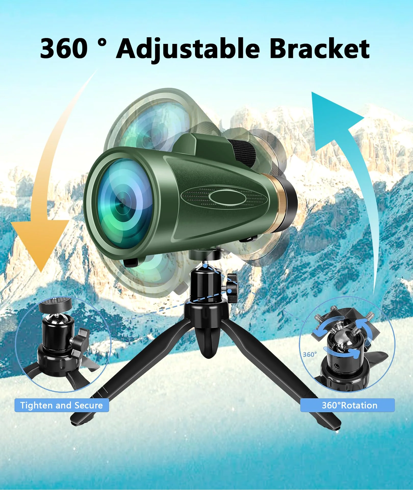 Monocular-Telescope 80x100 HD for Adults Larger Vision Monoculars High Powered Smartphone Monocular for Bird Watching Hunting Hiking Camping Wildlife Green - Image 5