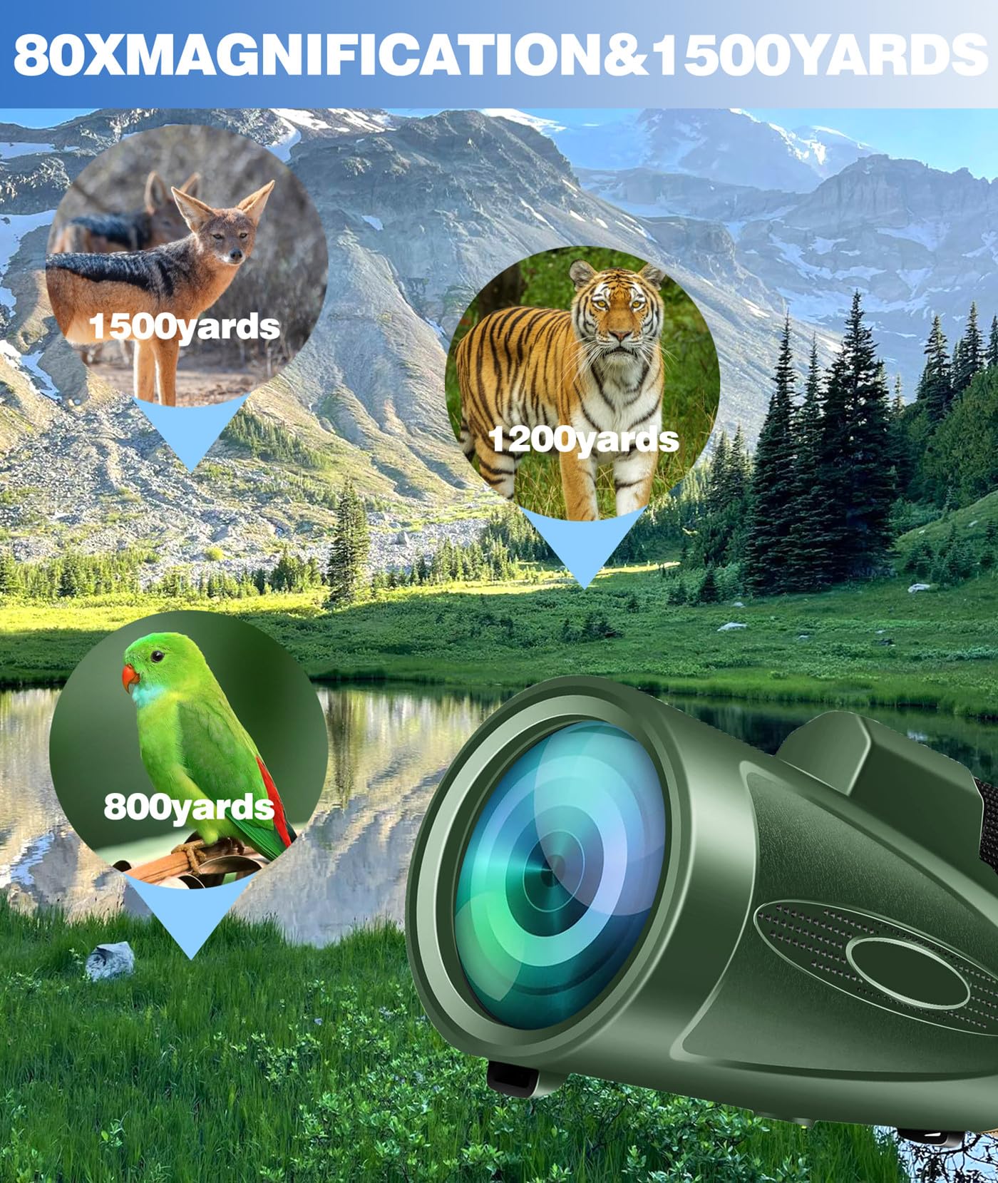 Monocular-Telescope 80x100 HD for Adults Larger Vision Monoculars High Powered Smartphone Monocular for Bird Watching Hunting Hiking Camping Wildlife Green - Image 6