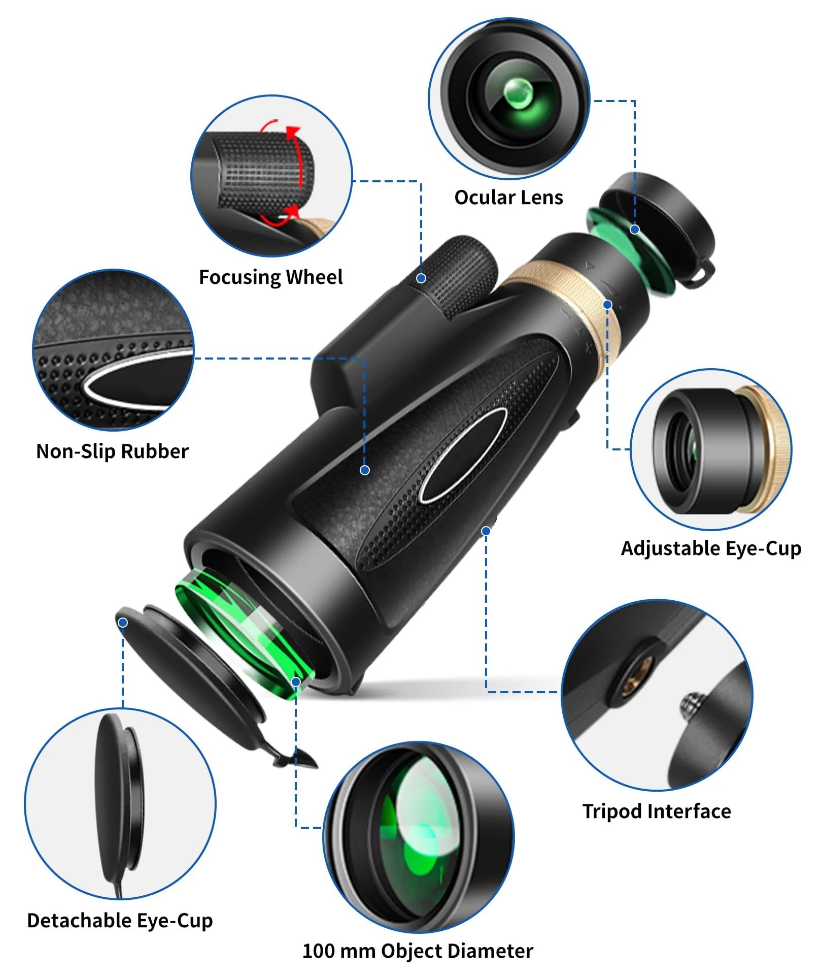 Monocular Telescope 80x100 High Power with Smartphone Adapter Tripod,Larger Vision Monoculars for Adults with BAK4 Prism & FMC Lens, Suitable for Bird Watching Hunting Hiking Camping Wildlife-Black Black - Image 2