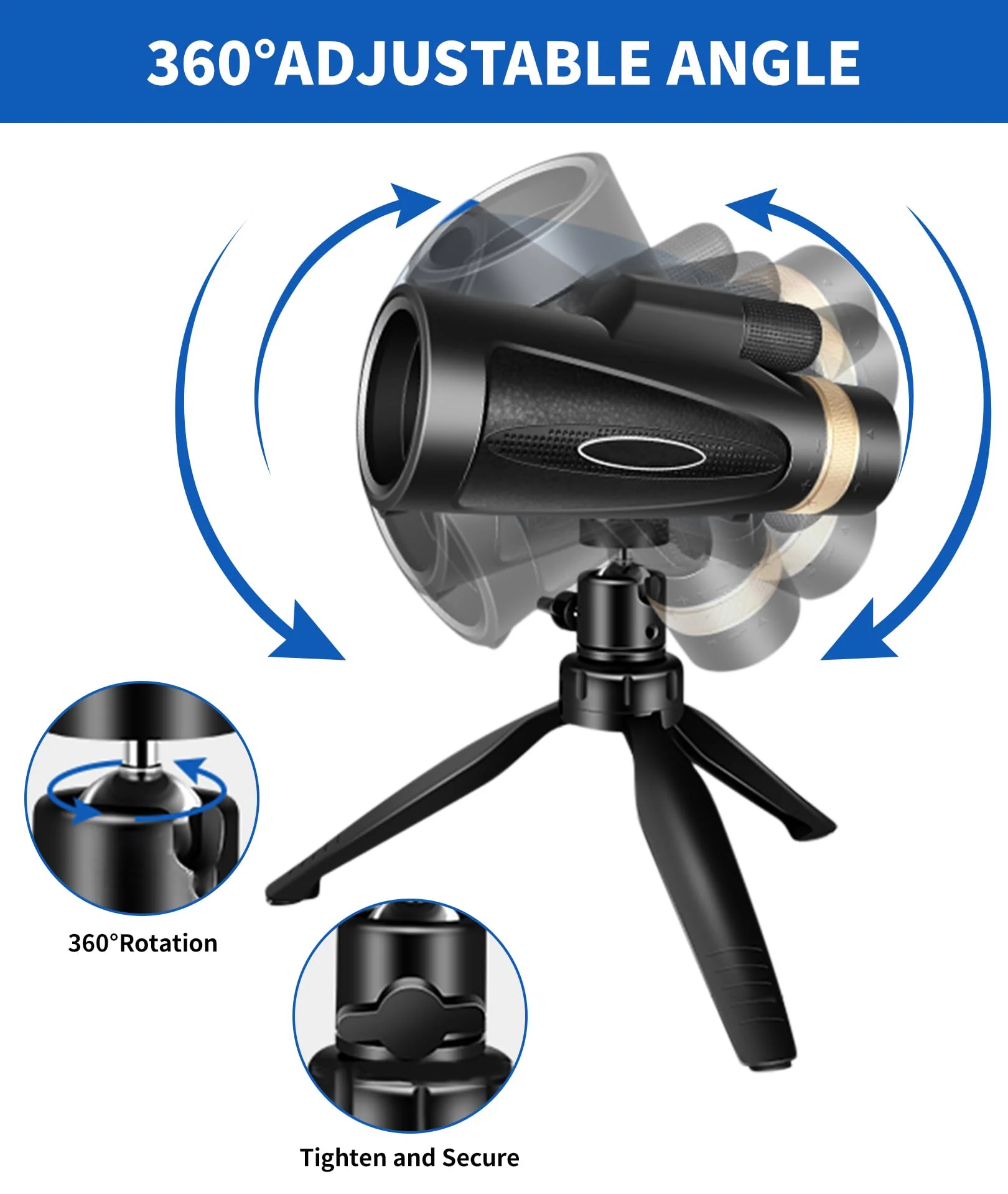 Monocular Telescope 80x100 High Power with Smartphone Adapter Tripod,Larger Vision Monoculars for Adults with BAK4 Prism & FMC Lens, Suitable for Bird Watching Hunting Hiking Camping Wildlife-Black Black - Image 3