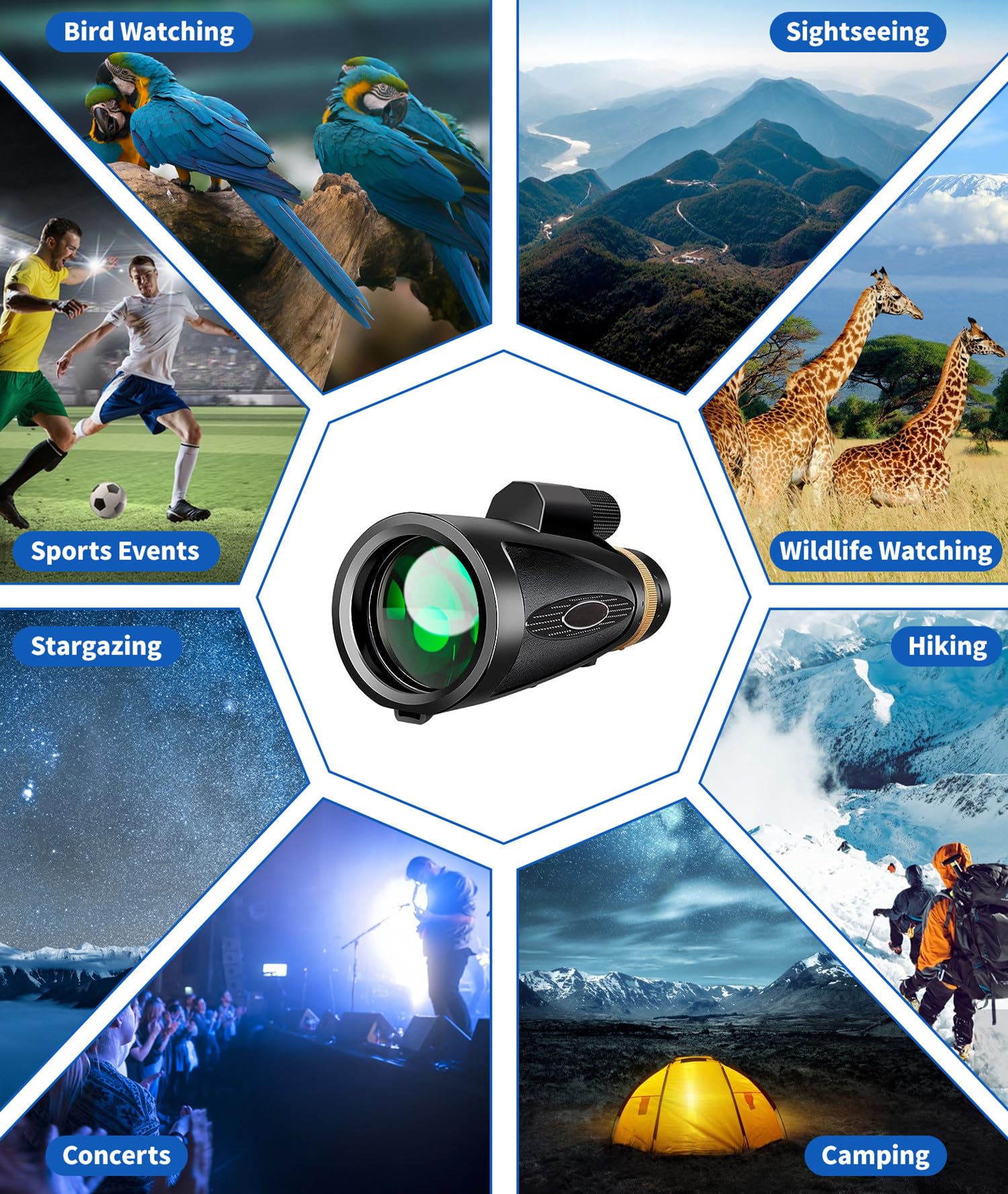 Monocular Telescope 80x100 High Power with Smartphone Adapter Tripod,Larger Vision Monoculars for Adults with BAK4 Prism & FMC Lens, Suitable for Bird Watching Hunting Hiking Camping Wildlife-Black Black - Image 7