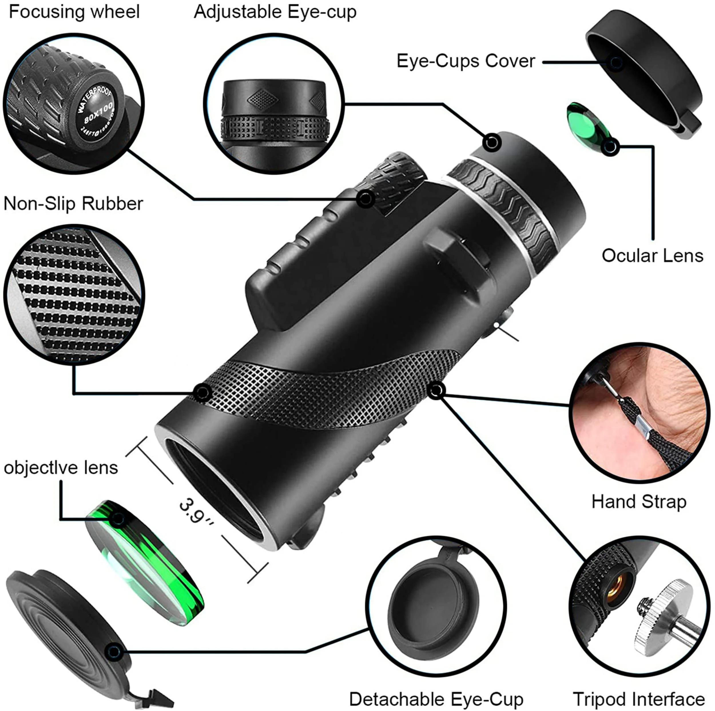 Monocular-Telescope High Powered for Smartphone Monoculars 80x100 for Adults High Definition Monocular Telescope for Stargazing Hunting Wildlife Bird Watching Travel Camping Hiking - Image 2