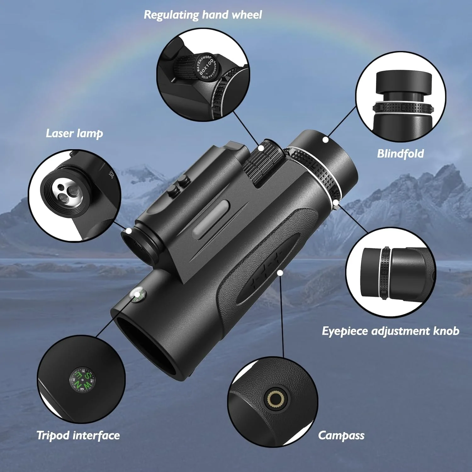 Monocular Telescope with Lights HD Monoculars 80x100 for Adults High Powered Monocular for Hunting with Smartphone Holder & Tripod, Handheld Telescope Suitable for Bird Watching Stargazing-Black Black - Image 6