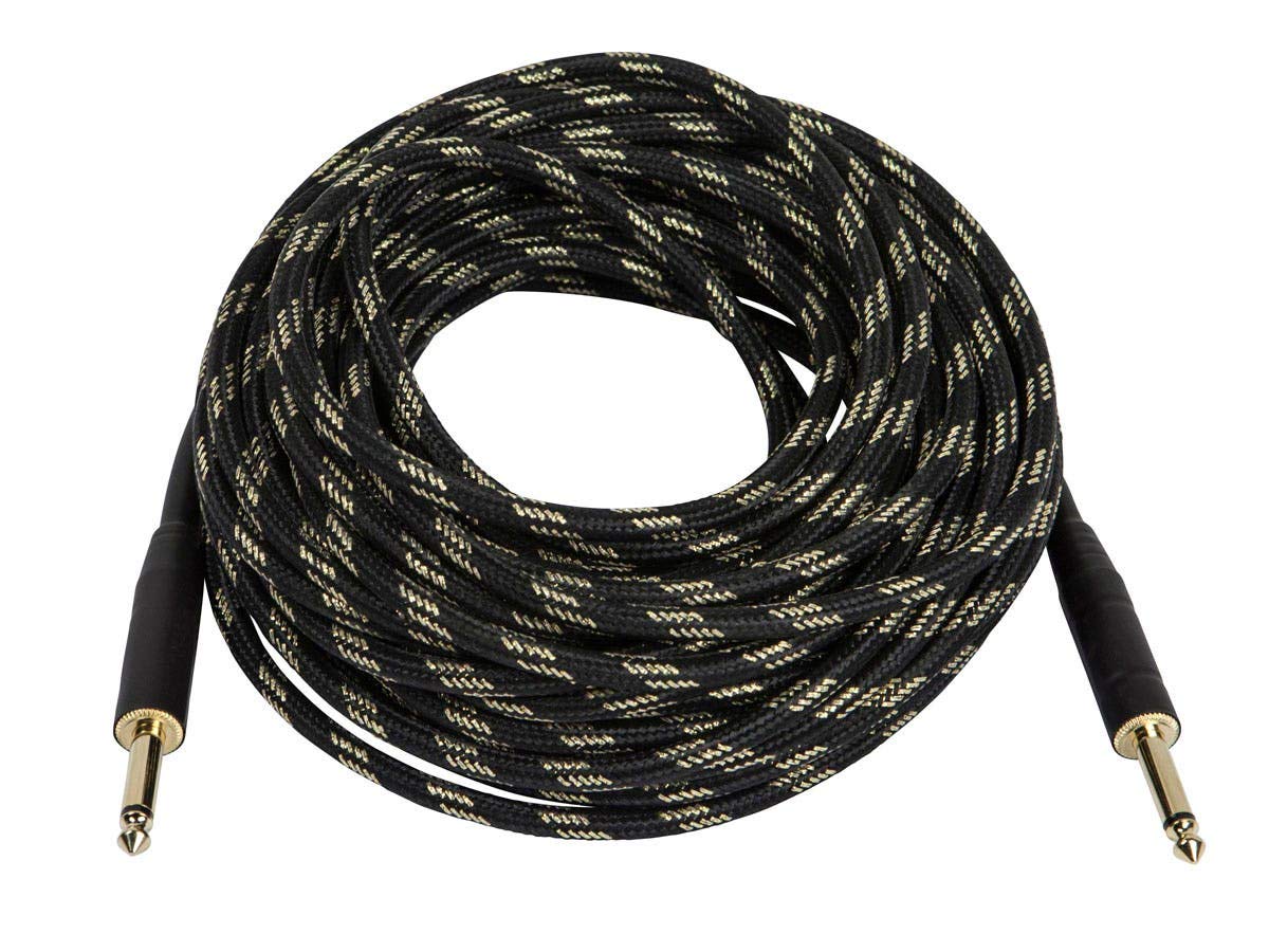 Monoprice 1/4-Inch TS Male to 1/4-Inch TS Male Instrument Cable - 50 Feet- Black, 20AWG, Gold Plated, Copper Braid Shielding - Cloth Series - Image 2