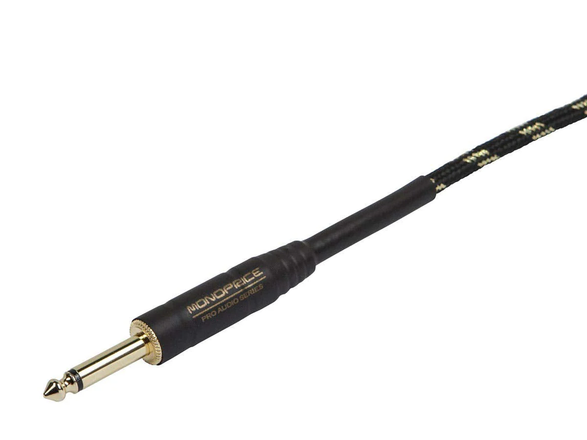 Monoprice 1/4-Inch TS Male to 1/4-Inch TS Male Instrument Cable - 50 Feet- Black, 20AWG, Gold Plated, Copper Braid Shielding - Cloth Series - Image 3