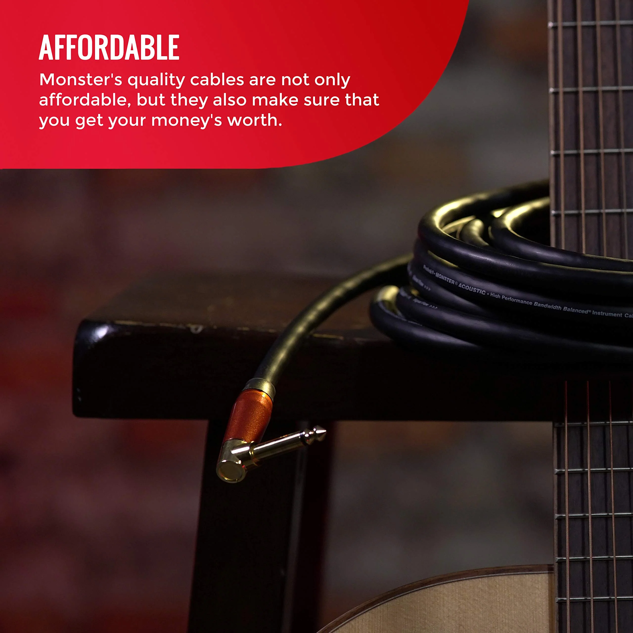 Monster Prolink Acoustic Instrument Cable. 12 ft Guitar Cable. Right Angle to Straight Cable w/Superior Delivery Speed. Rich & Clean Sound Cord Instrument Cable. - Image 5