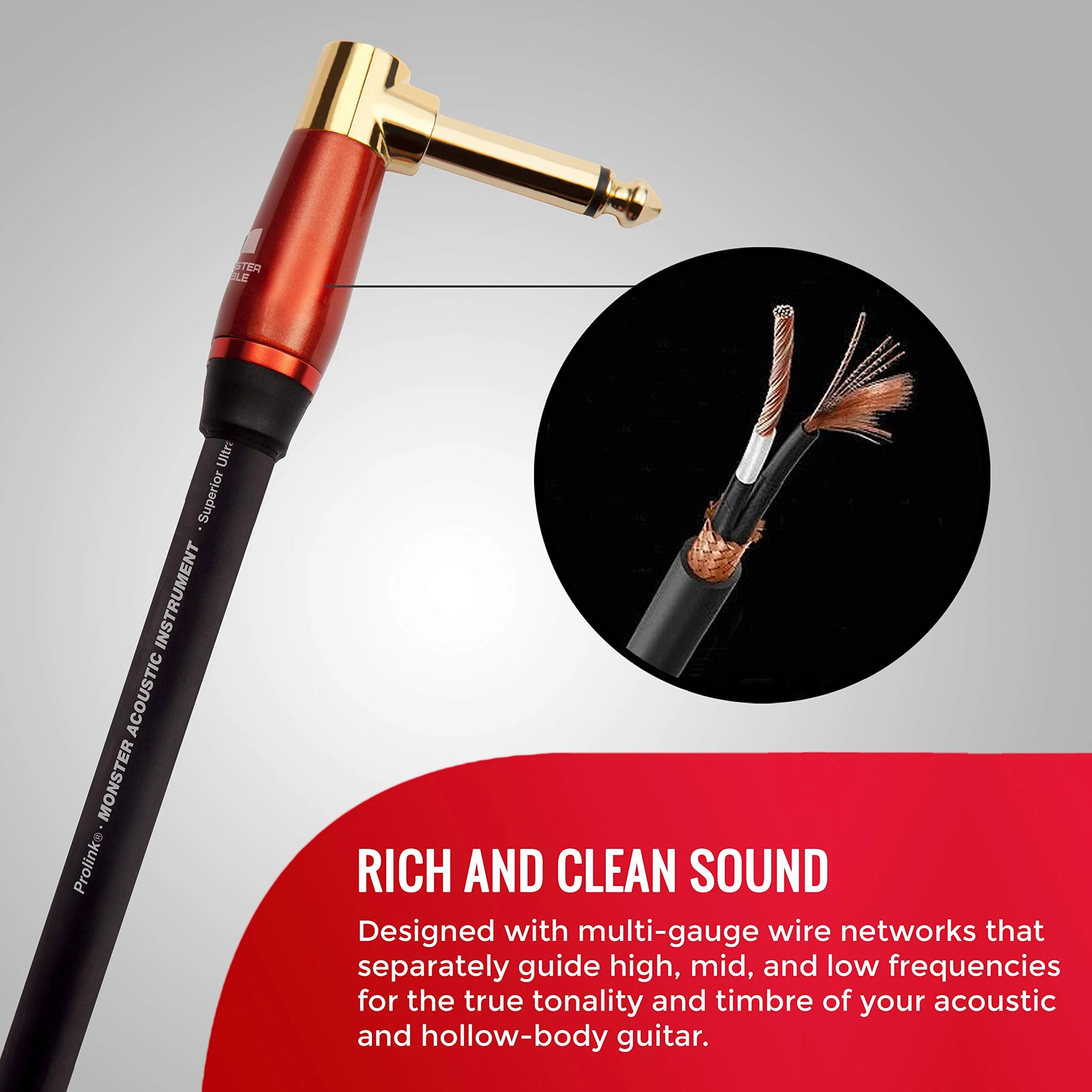 Monster Prolink Acoustic Instrument Cable. 8 in Guitar Cable. Right Angle to Right Angle Monster Cable w/ Superior Delivery Speed. Rich & Clean Sound Monster Cord. Monster Instrument Cable - Image 3