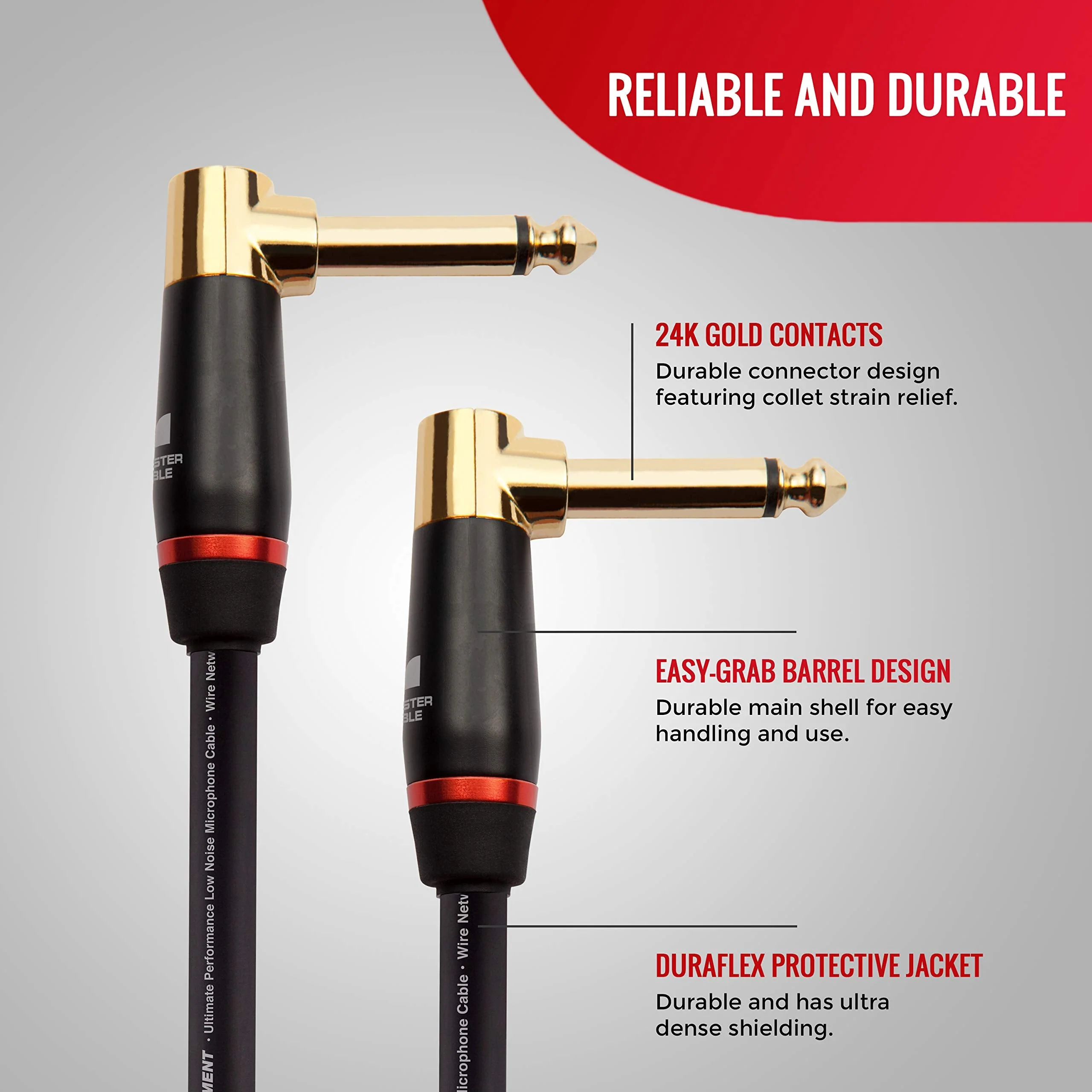 Monster Prolink Bass Guitar Cable - 8 inches Right Angle to Right Angle, 95% Copper Braided Shield 8 in - Image 2