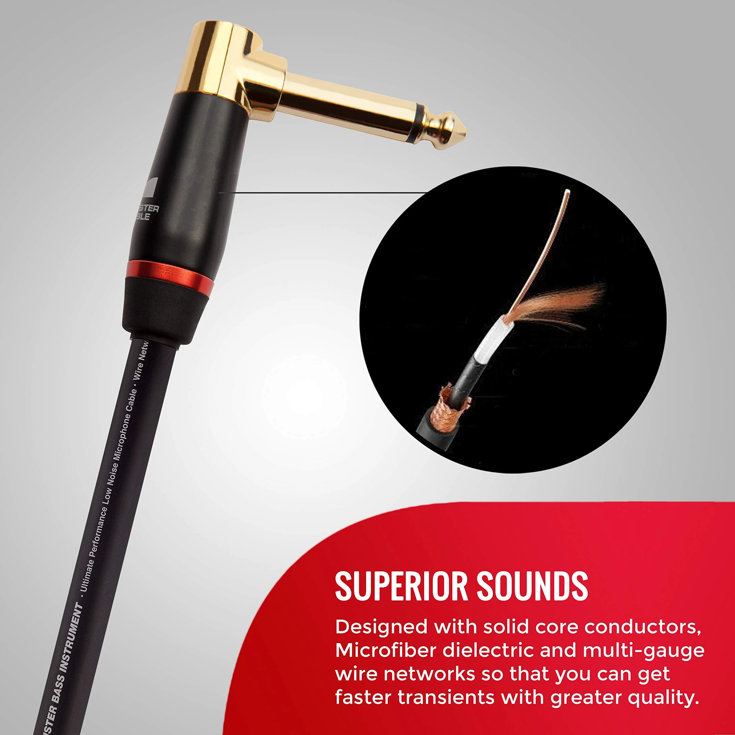 Monster Prolink Bass Guitar Cable - 8 inches Right Angle to Right Angle, 95% Copper Braided Shield 8 in - Image 3
