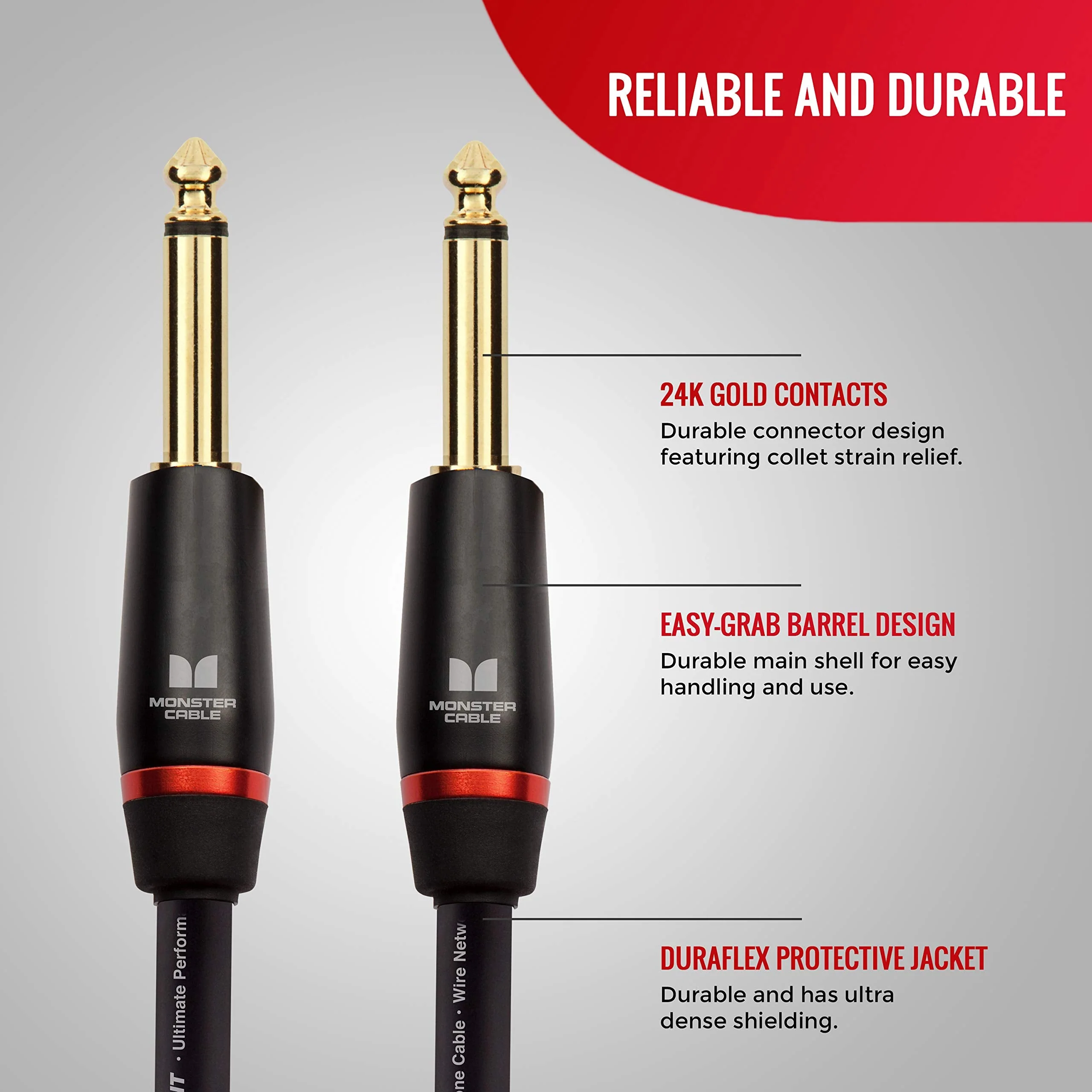 Monster Prolink Bass Instrument Cable. 12 ft Guitar Cable. Straight to Straight Bass Guitar Cable. 95% Copper Braided Shield Cable Bass Guitar. Bass Guitar Cable. - Image 2