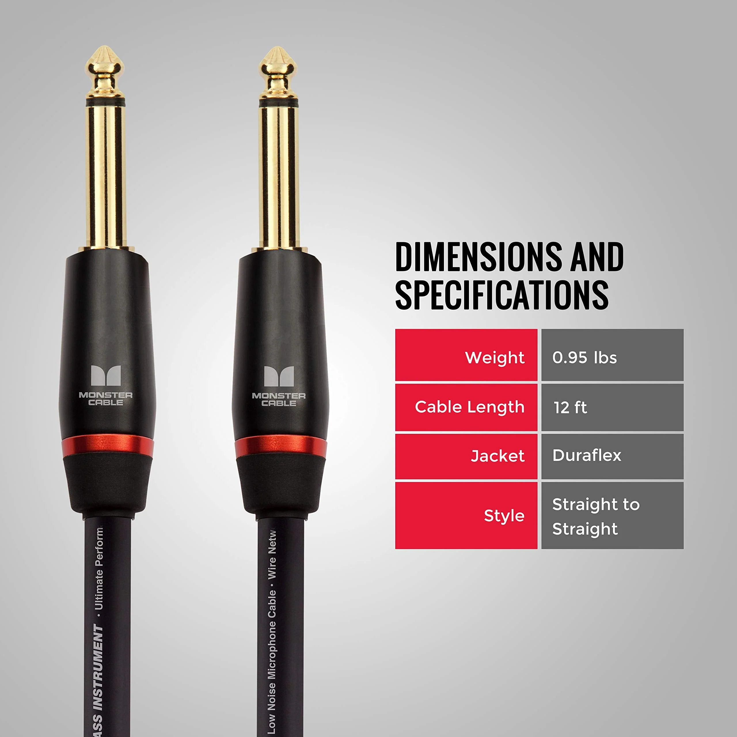 Monster Prolink Bass Instrument Cable. 12 ft Guitar Cable. Straight to Straight Bass Guitar Cable. 95% Copper Braided Shield Cable Bass Guitar. Bass Guitar Cable. - Image 5