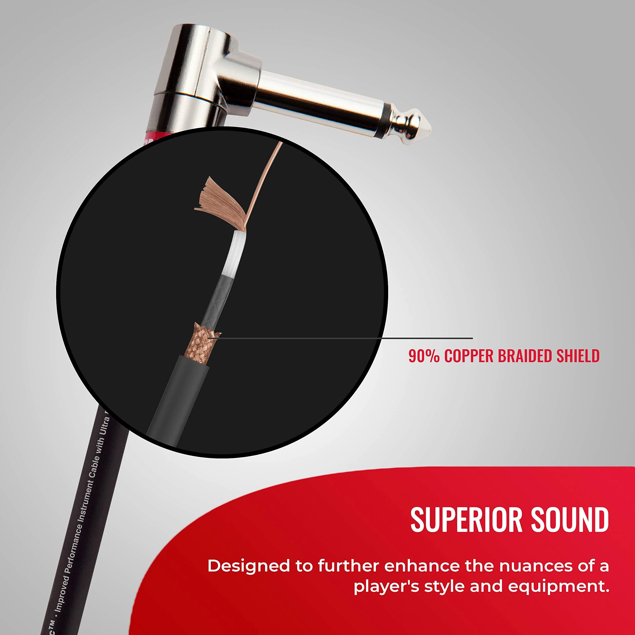 Monster Prolink Classic Instrument Guitar Cable - 8 in Right Angle to Right Angle Instrument Cable. All Metal & Duraflex Outer Jacket. 90% Copper Braided Shield Monster Instrument Cable - Image 3