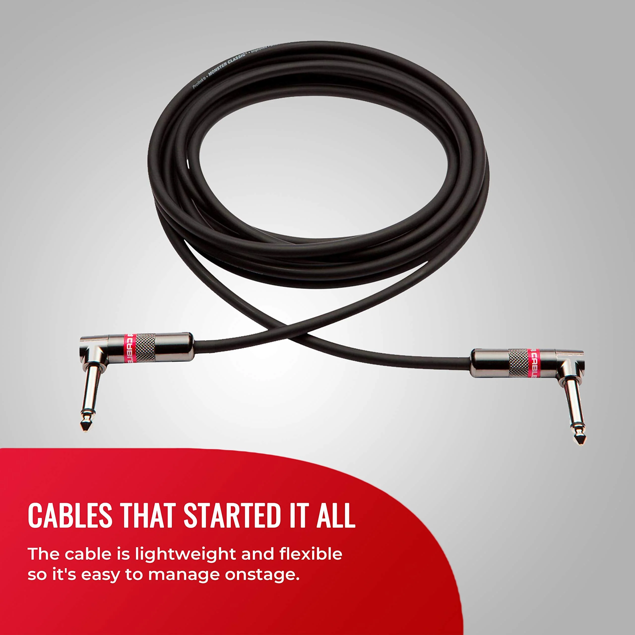 Monster Prolink Classic Instrument Guitar Cable - 8 in Right Angle to Right Angle Instrument Cable. All Metal & Duraflex Outer Jacket. 90% Copper Braided Shield Monster Instrument Cable - Image 5