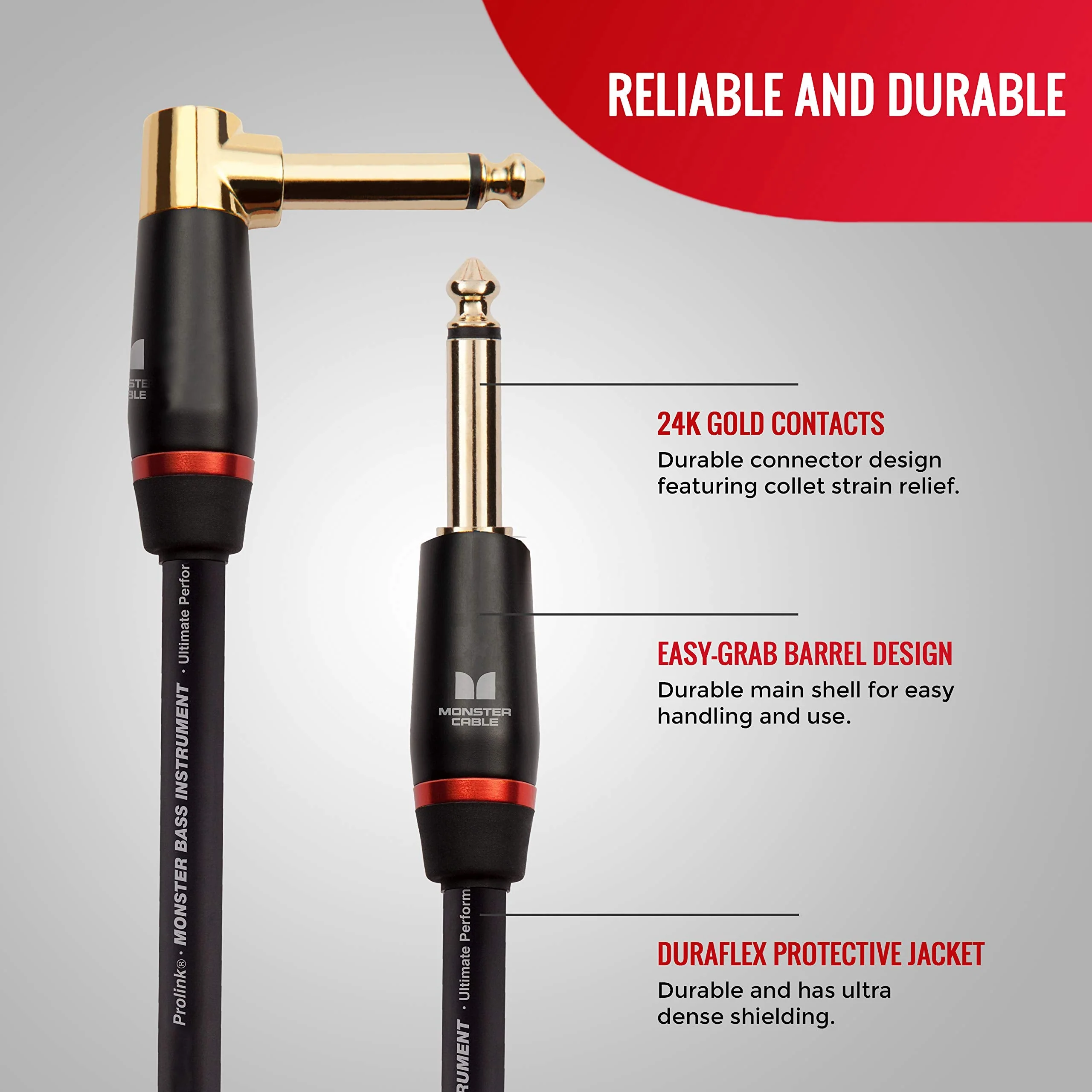 Monster Prolink Monster Bass Istrument Cable: Right Angle to Straight, 21 ft, Angled to Straight 1/4 Plugs - Image 2