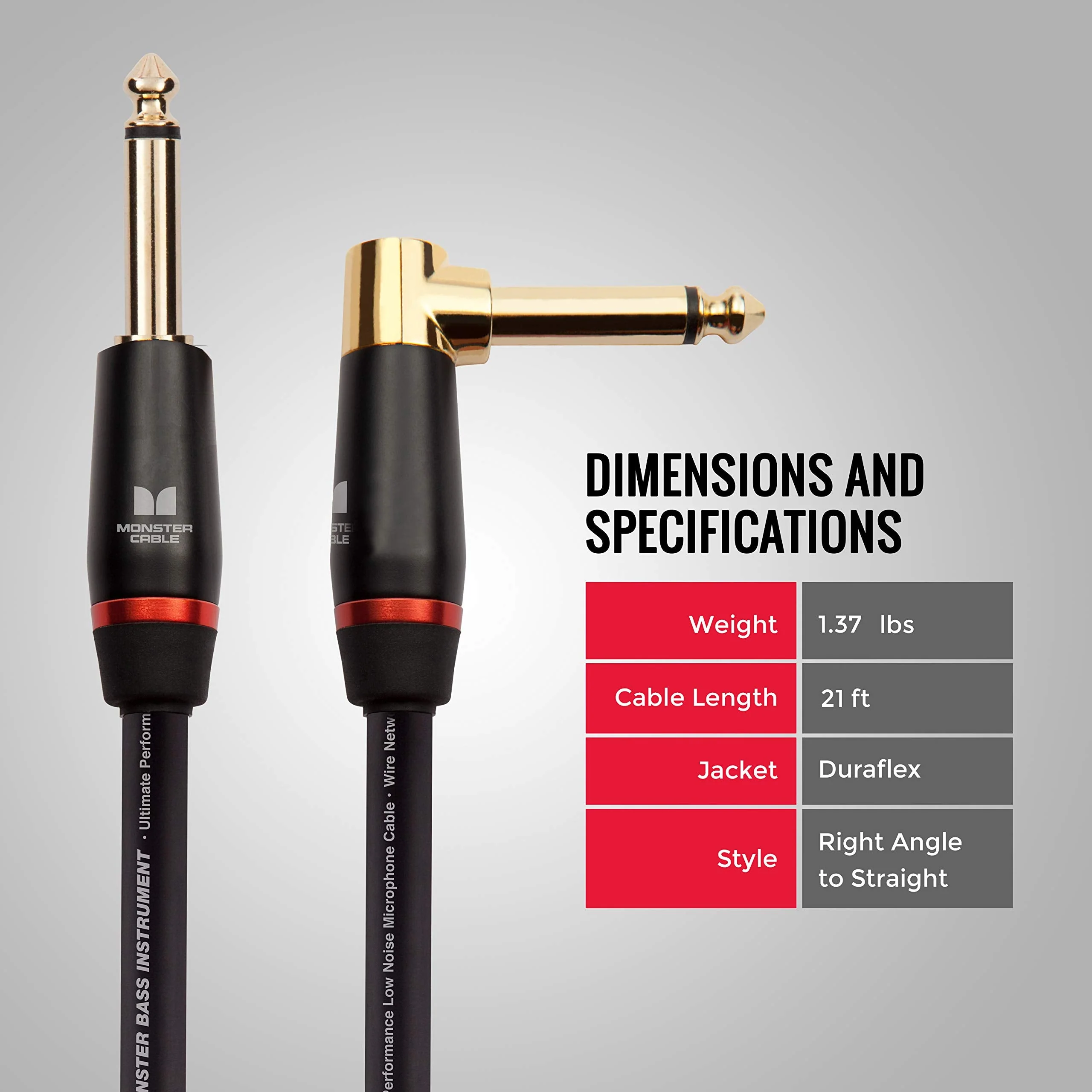 Monster Prolink Monster Bass Istrument Cable: Right Angle to Straight, 21 ft, Angled to Straight 1/4 Plugs - Image 5