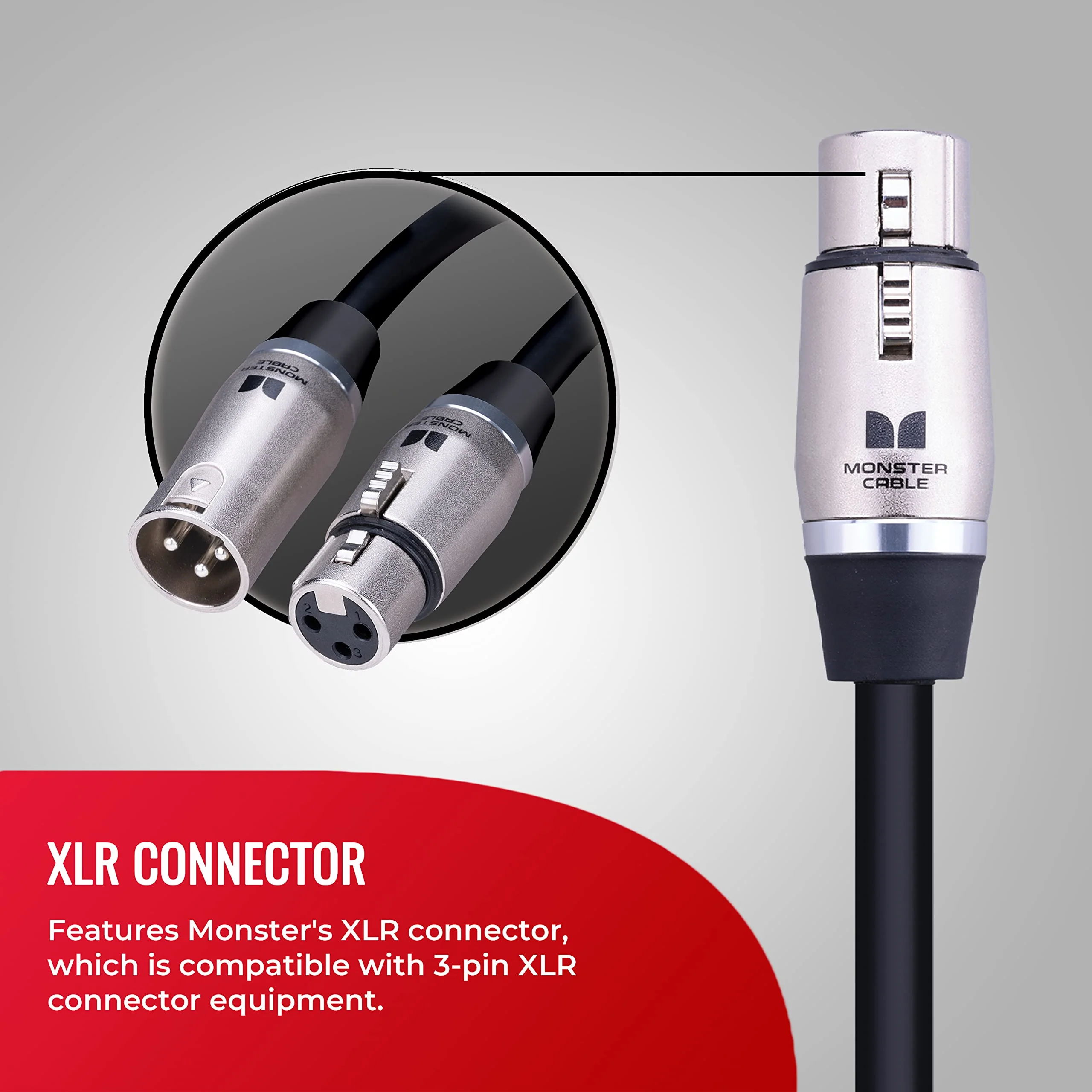Monster Prolink Performer 600 Microphone Cable - Engineered with Custom XLR Connectors, Microfiber Dielectric, Duraflex Jacket, and Carbon Polymer Shielding, 20 ft. Cable - Image 5