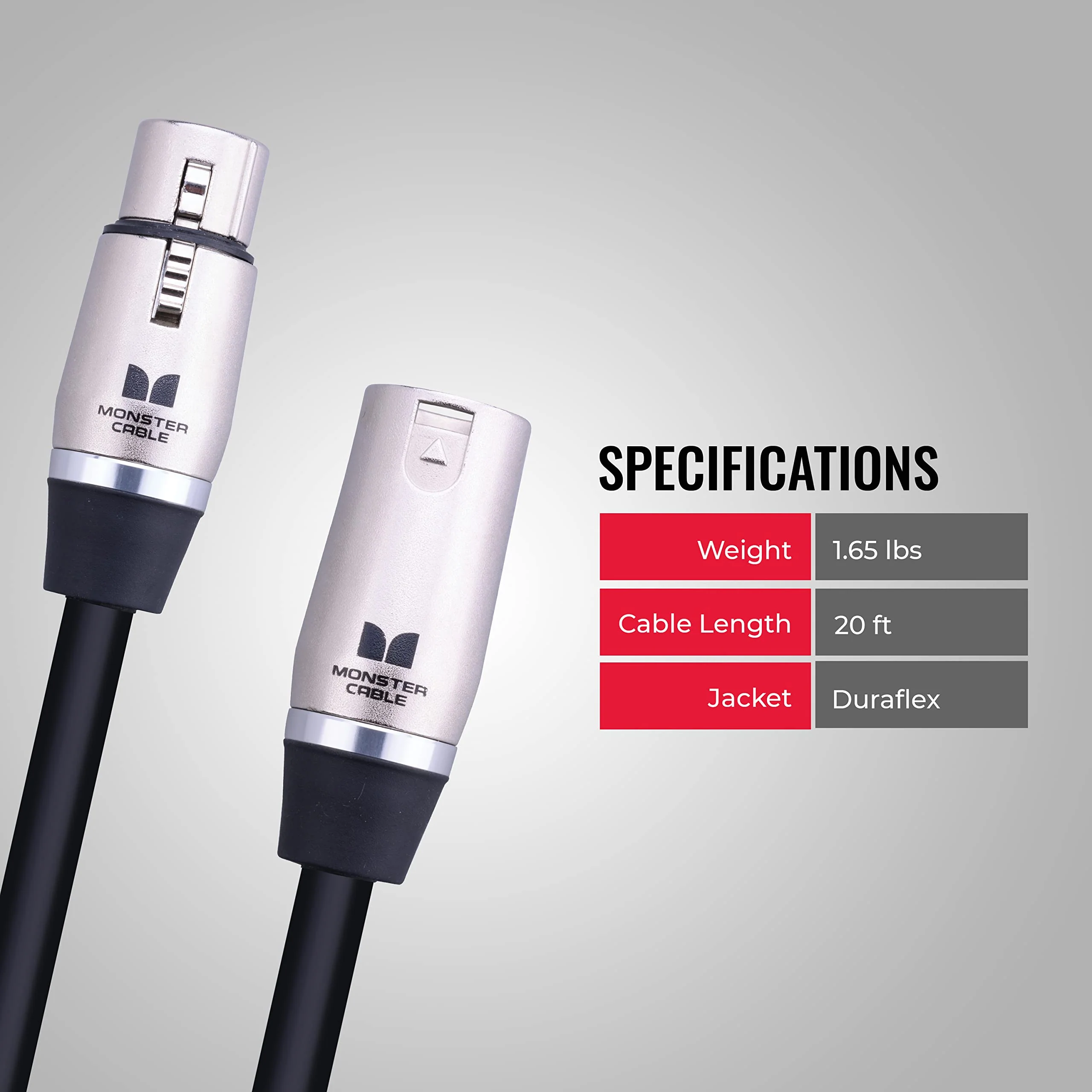 Monster Prolink Performer 600 Microphone Cable - Engineered with Custom XLR Connectors, Microfiber Dielectric, Duraflex Jacket, and Carbon Polymer Shielding, 20 ft. Cable - Image 6