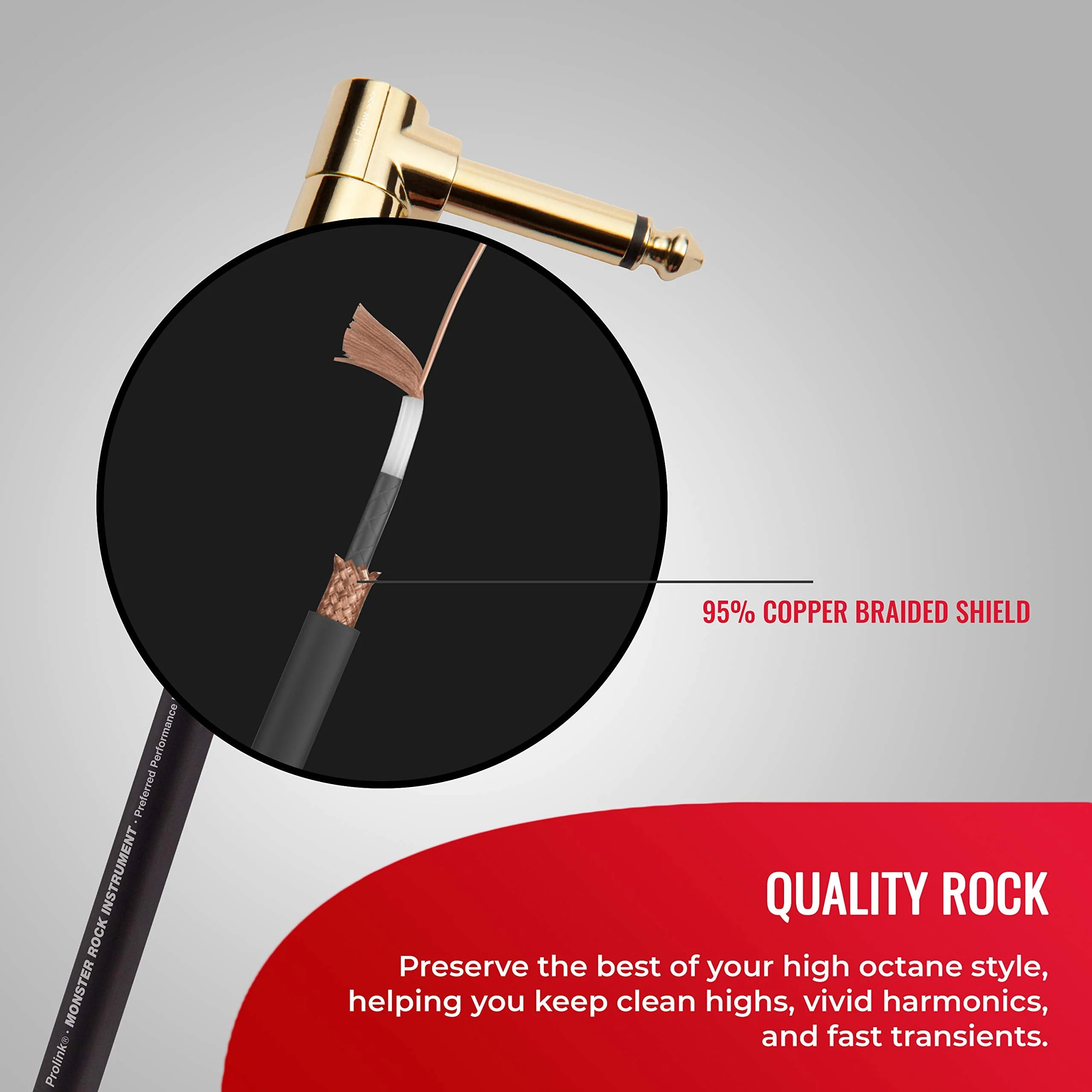 Monster Prolink Rock Instrument Cable - 8 in Right Angle to Right Angle for Electric Guitar - 95% Copper Braided Shielded - Image 3