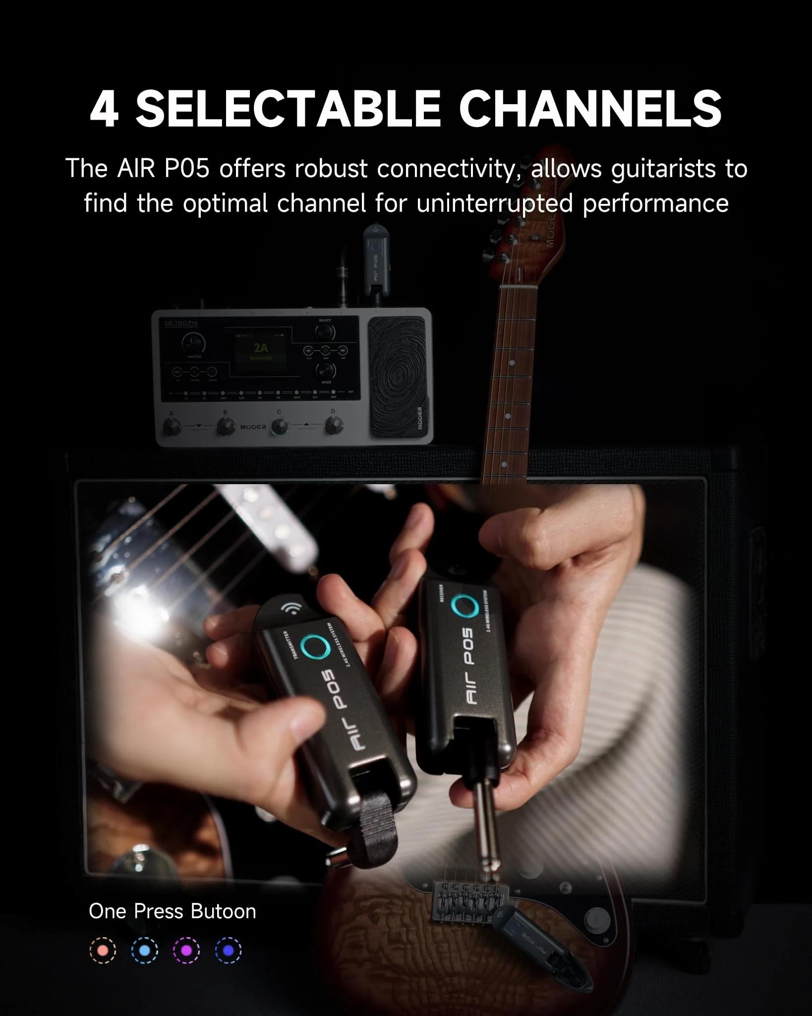 MOOER Air P05 Wireless System Instruments Tansmitter and Reciever for Electric Guitar, Bass, Acoustic Guitar, Audio Mixer, Amplifier, Pedalboard with 1/4" Instruments Plug - Image 3