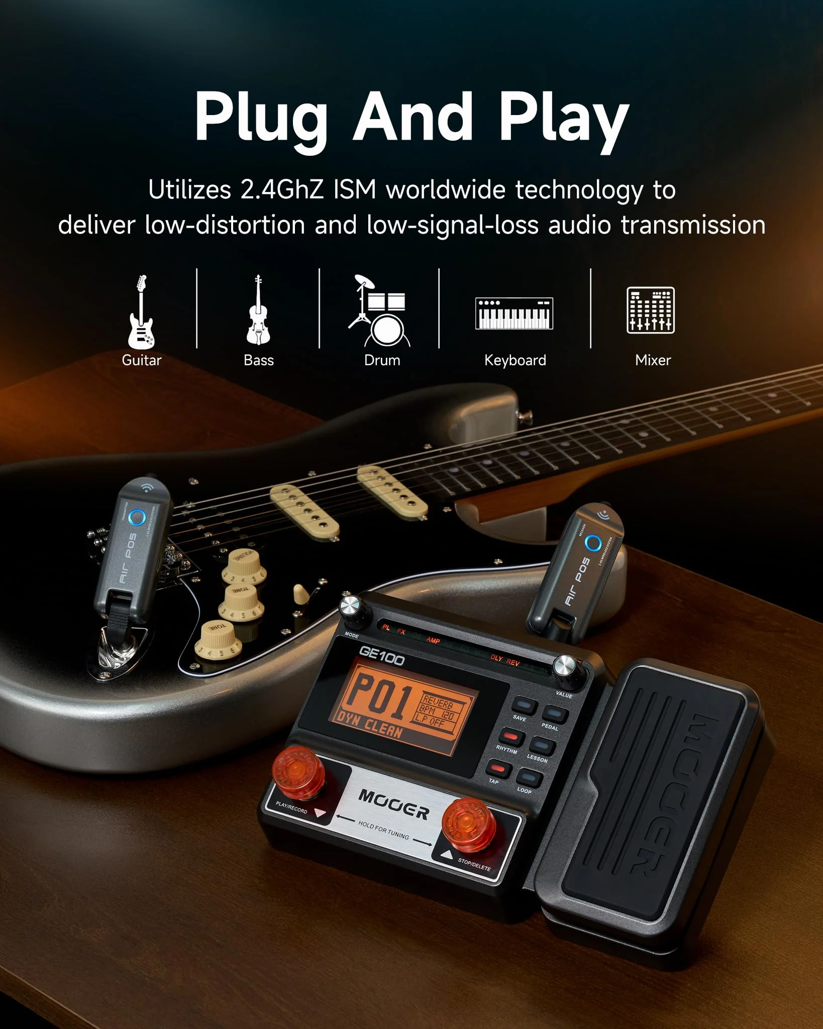 MOOER Air P05 Wireless System Instruments Tansmitter and Reciever for Electric Guitar, Bass, Acoustic Guitar, Audio Mixer, Amplifier, Pedalboard with 1/4" Instruments Plug - Image 5