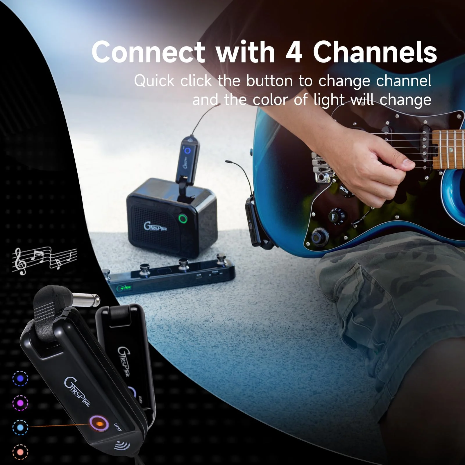 MOOER GWU4 UHF Wireless System Transmiter Reciever, 4 Channels Rechargeble for Electric Guitar, Instrument, Bass, Amp black - Image 2
