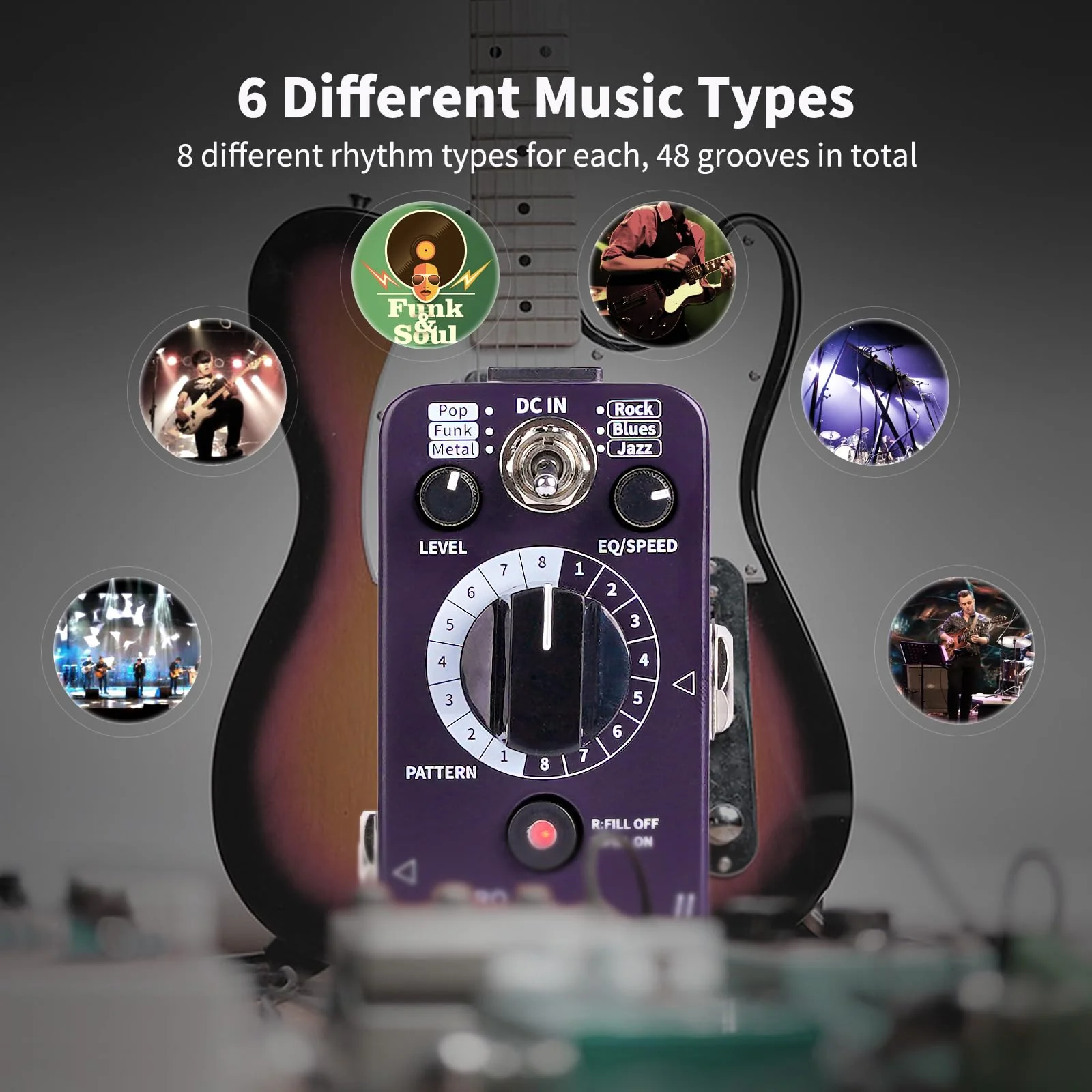 MOOER Micro Drummer II Guitar Drummer Pedal Drum Machine Effect with FILL Function, 48 Drum Grooves, and 6 Music Style Per 8 Different Rythem, With EQ, Tap Tempo for Electric Guitar - Image 2