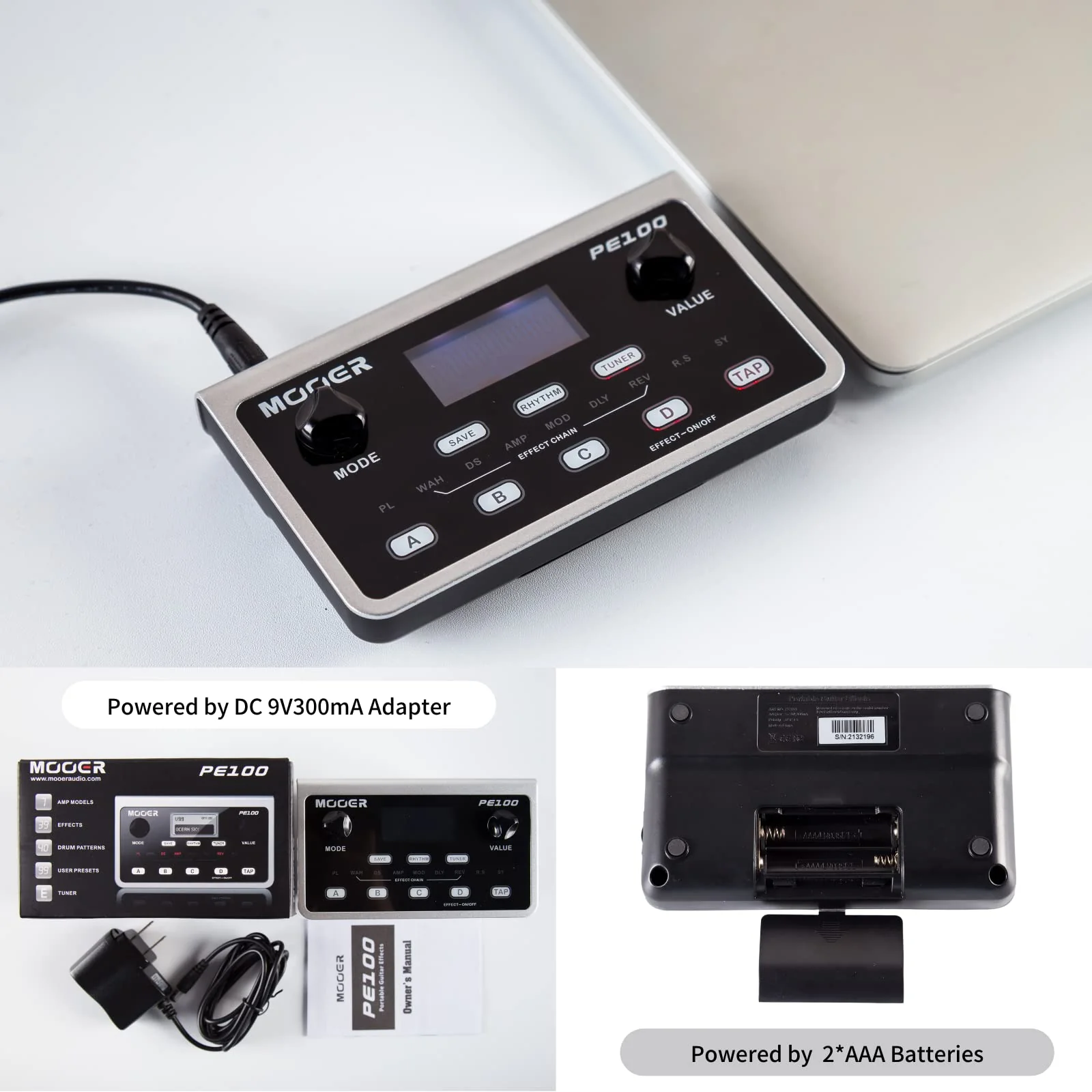 MOOER PE100 Portable Depstop Guitar Multi Effects Headphone Amp Pedal Practice Tool with Drum Machine, TAP Tempo - Image 5