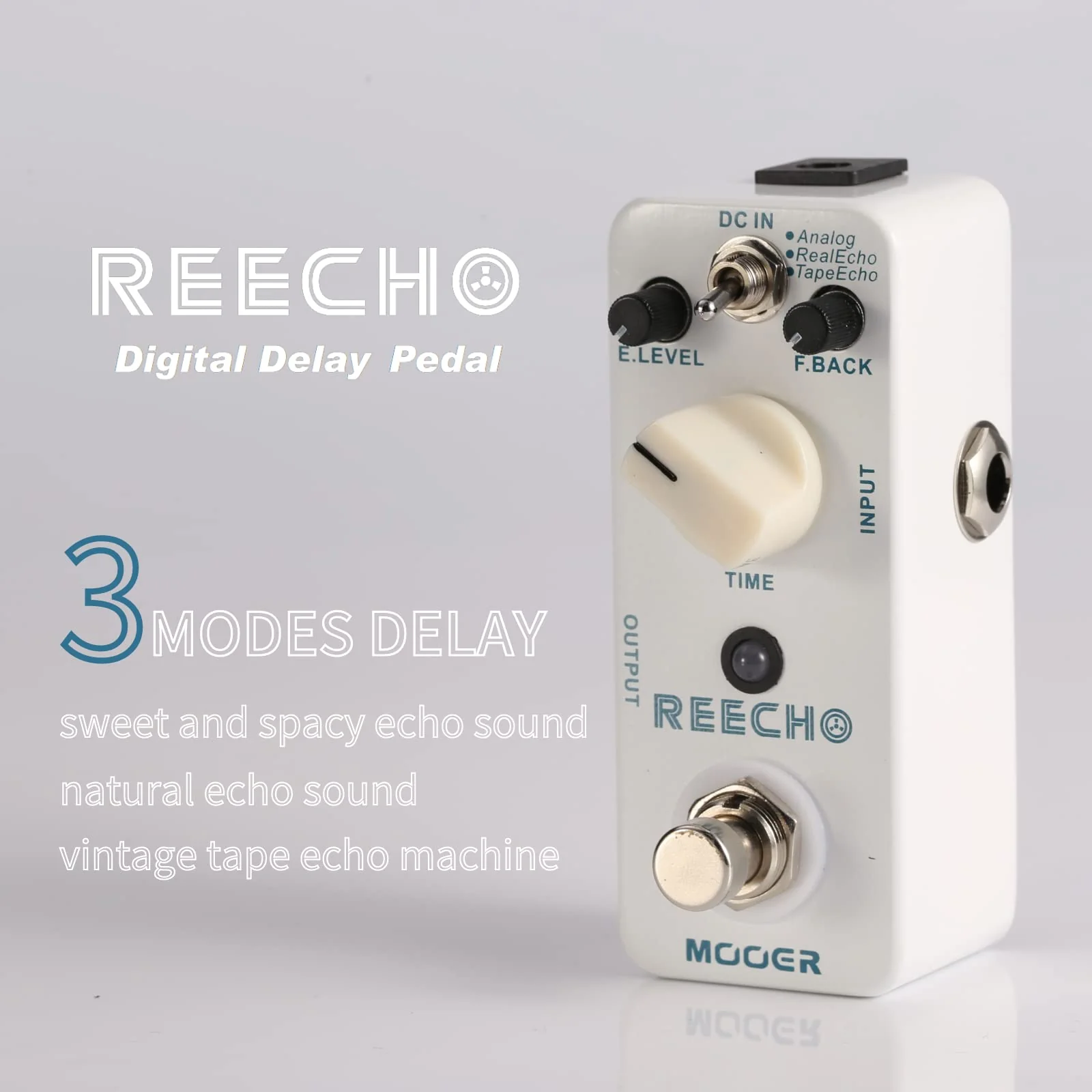 MOOER Reecho Delay Guitar Delay Effects Pedal with 3 Modes, Analog, Real Echo, Tape Echo, Vintage Tap Echo Machine - Image 3