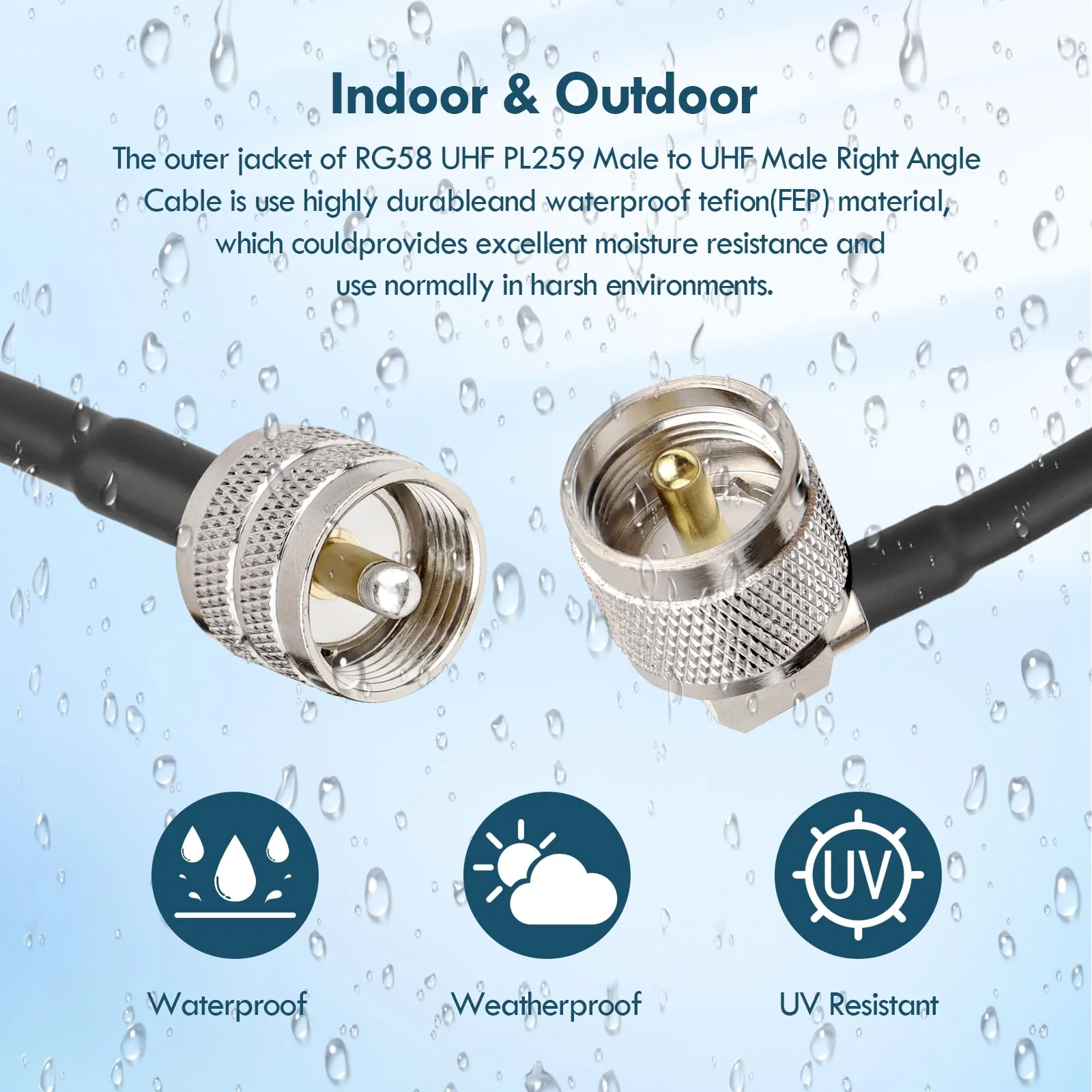 MOOKEERF CB Coax Cable - 15FT RG58 UHF PL-259 Male to Male Right Angle Low Loss Coaxial Cable for CB Radio, HAM Radio, Antenna Analyzer, SWR Meter - Image 5