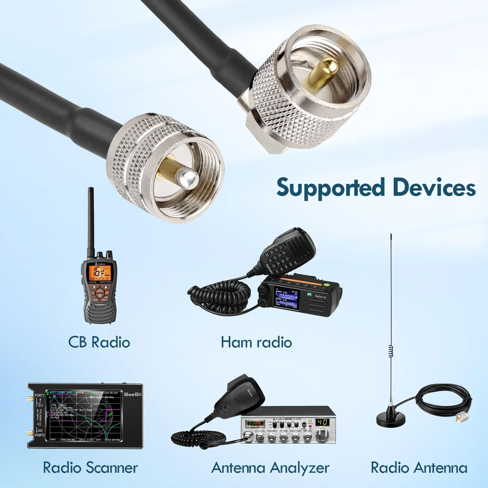 MOOKEERF CB Coax Cable - 15FT RG58 UHF PL-259 Male to Male Right Angle Low Loss Coaxial Cable for CB Radio, HAM Radio, Antenna Analyzer, SWR Meter - Image 6