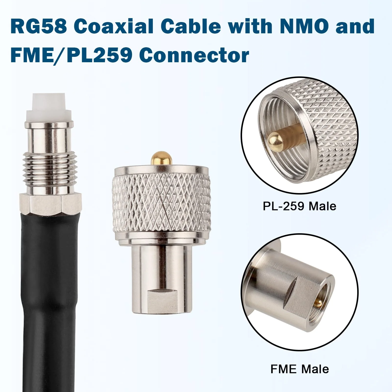 MOOKEERF NMO Antenna Cable,10FT Low Loss RG58 Coaxial CB Antenna Cable Extension with NMO and Removable UHF PL259 Male Connector for VHF/UHF/CB Radio 10FT - Image 3