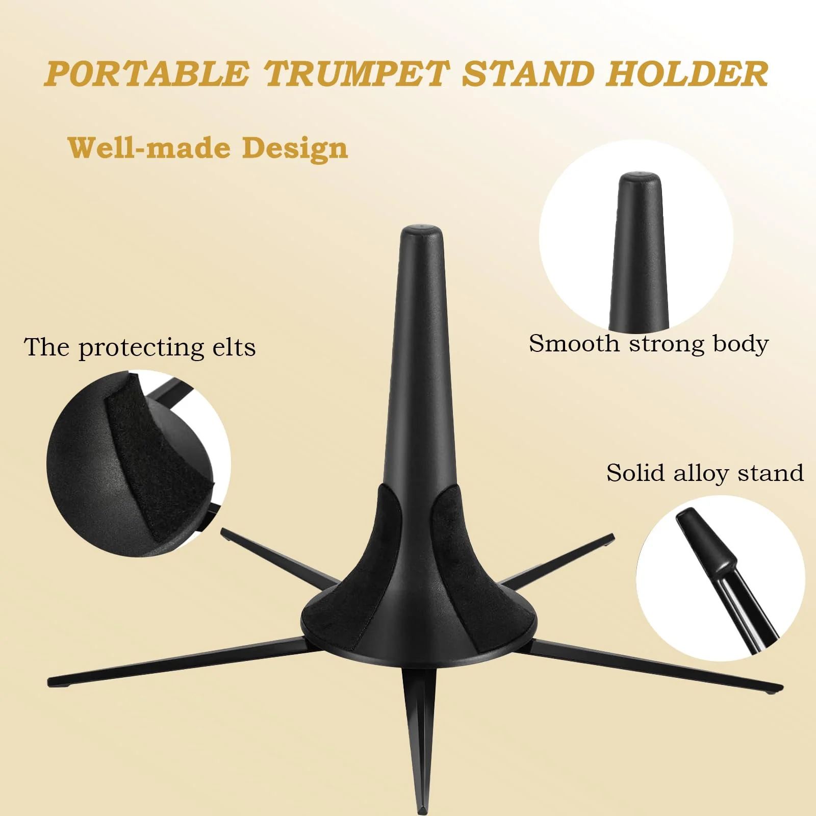 MOONBACK Trumpet Stand, Portable Trumpet Stand Holder 5 Legs Stand Foldable Detachable Stable Metal Legs for trumpet, Trumpet Insturment Stand Accessories Black - Image 3