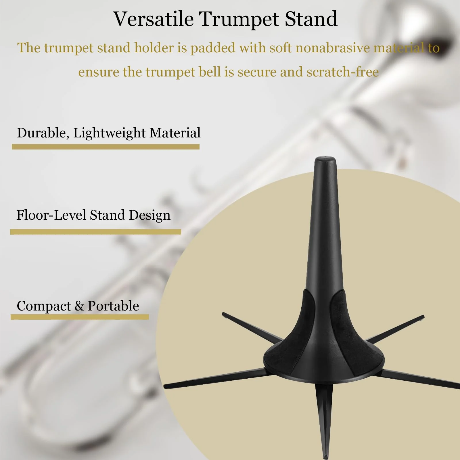 MOONBACK Trumpet Stand, Portable Trumpet Stand Holder 5 Legs Stand Foldable Detachable Stable Metal Legs for trumpet, Trumpet Insturment Stand Accessories Black - Image 5