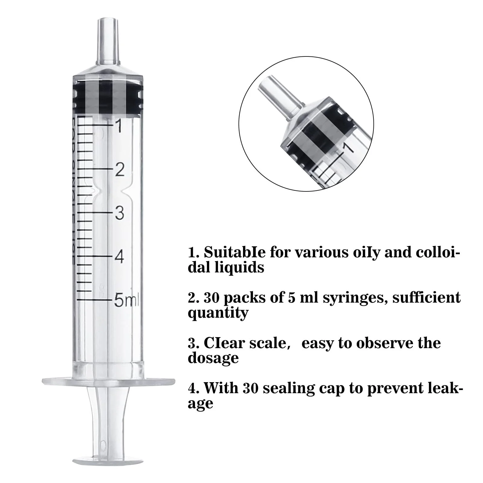 Mooshy Pack of 30 5 ml Syringes Plastic Syringes with Lid Sterile Colostrum Syringe Without Needles Dosing Syringe in Individual Packaging for Animal Feeding for Dispensing Scientific Laboratory - Image 5