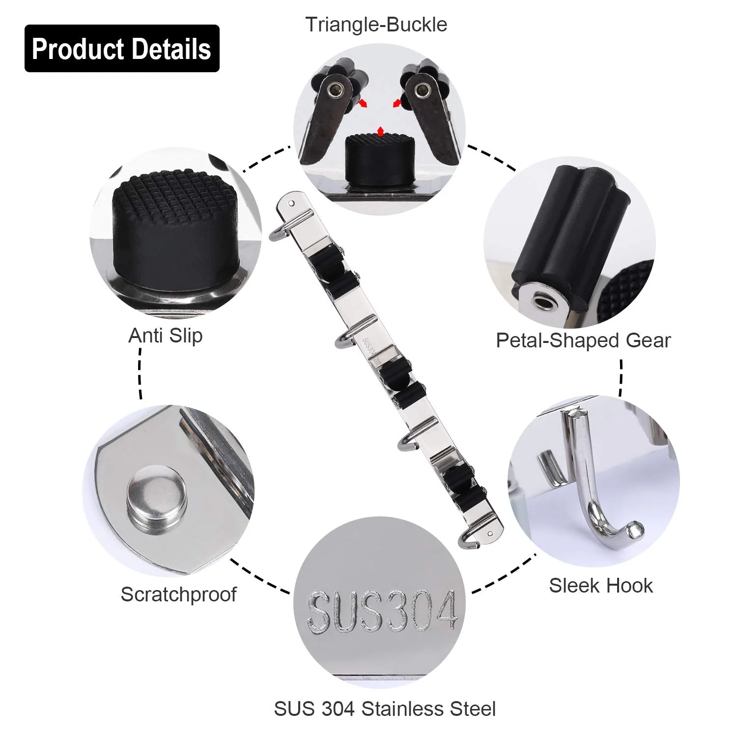 Mop Holder Stainless Steel Wall Mount Broom Tool Holder with 4 Hooks and 3 Quick Release for Home Kitchen Bathroom Garage Garden Black - Image 4