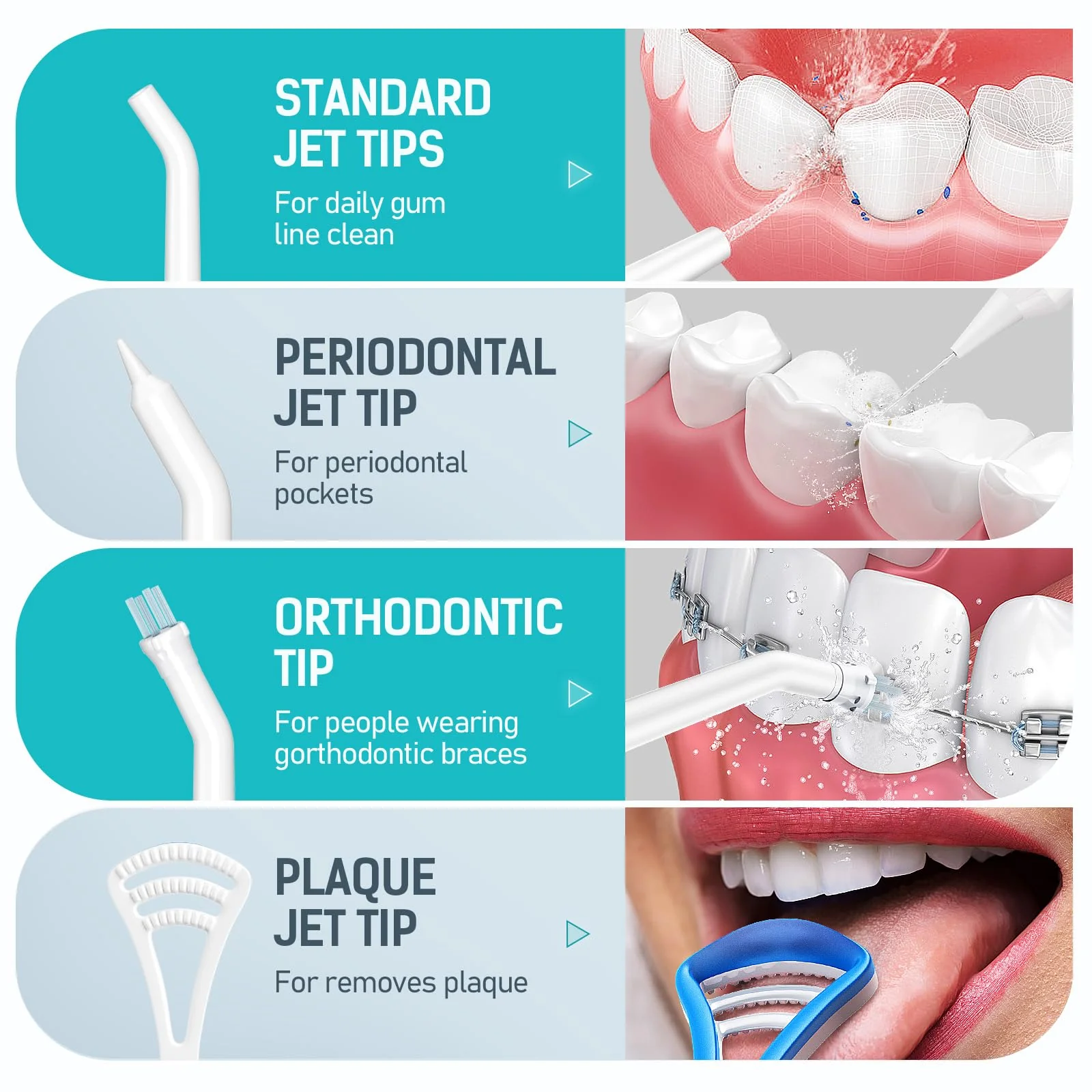 morpilot Portable Cordless Professional 3 Modes Oral Irrigator with 5 Nozzles 1 Tongue Cleaner IPX7 Waterproof Teeth Cleaning 300ml for Travel Home Use - Image 3
