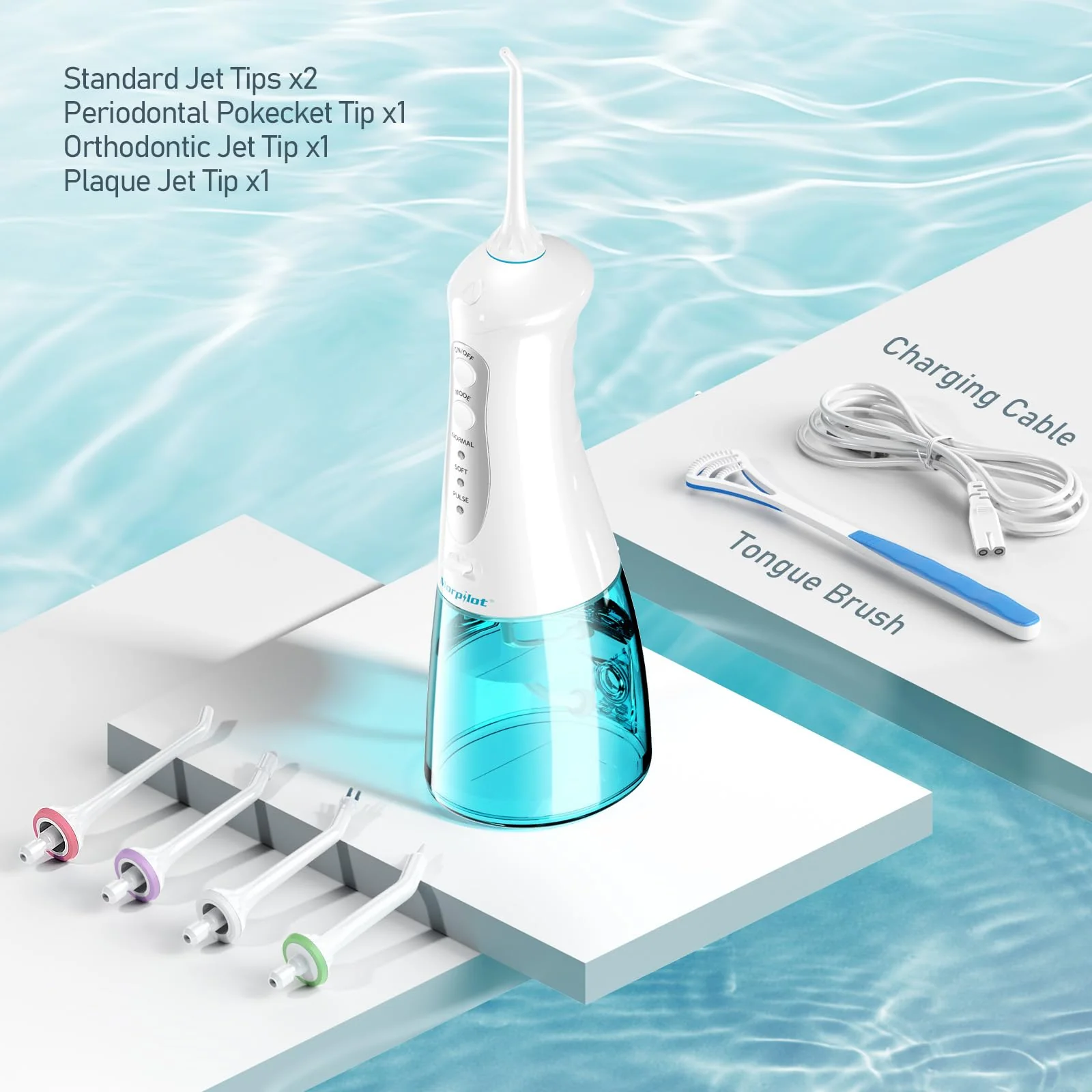 morpilot Portable Cordless Professional 3 Modes Oral Irrigator with 5 Nozzles 1 Tongue Cleaner IPX7 Waterproof Teeth Cleaning 300ml for Travel Home Use - Image 6