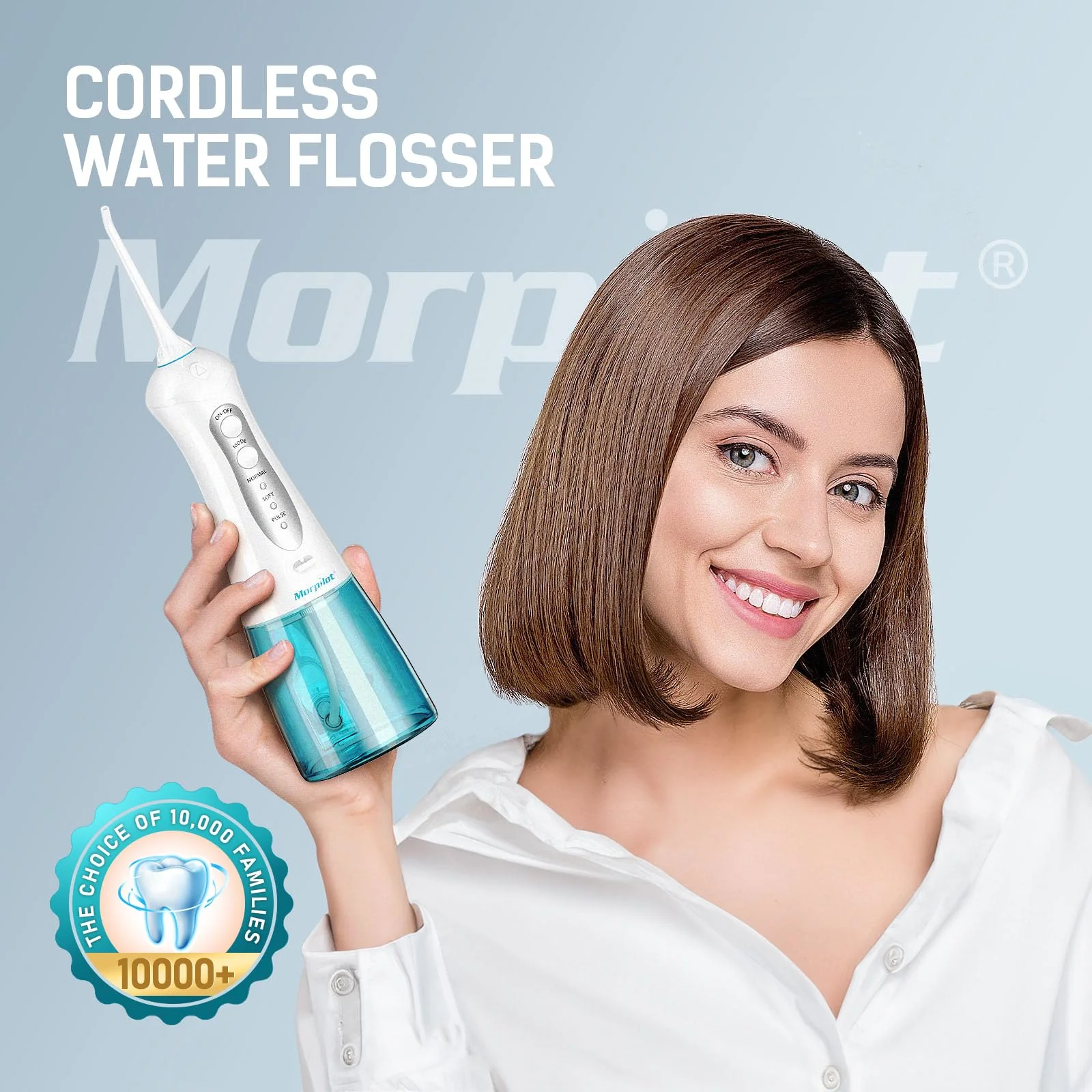 morpilot Portable Cordless Professional 3 Modes Oral Irrigator with 5 Nozzles 1 Tongue Cleaner IPX7 Waterproof Teeth Cleaning 300ml for Travel Home Use - Image 7