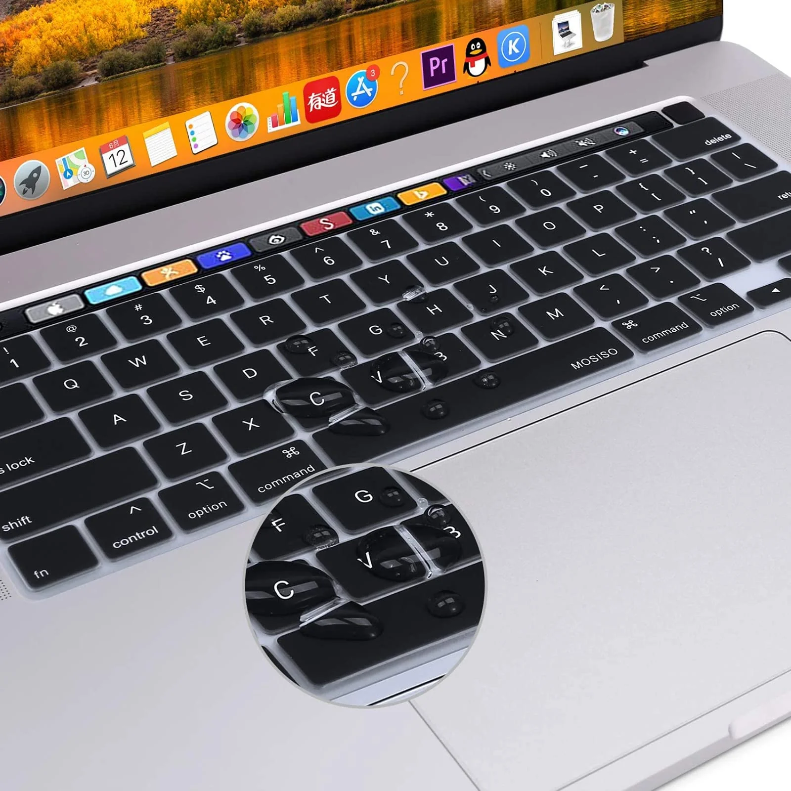 MOSISO Keyboard Cover Compatible with MacBook Pro 13 inch M2 2023, 2022, 2021 2020 M1 A2338 A2289 A2251&Compatible with MacBook Pro 16 2020 2019 A2141 Touch ID,Protective Silicone Skin, Black - Image 3