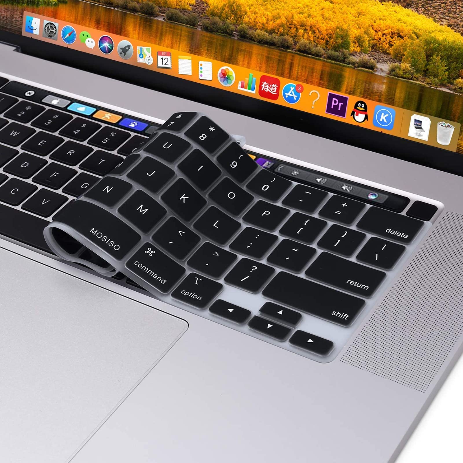MOSISO Keyboard Cover Compatible with MacBook Pro 13 inch M2 2023, 2022, 2021 2020 M1 A2338 A2289 A2251&Compatible with MacBook Pro 16 2020 2019 A2141 Touch ID,Protective Silicone Skin, Black - Image 4